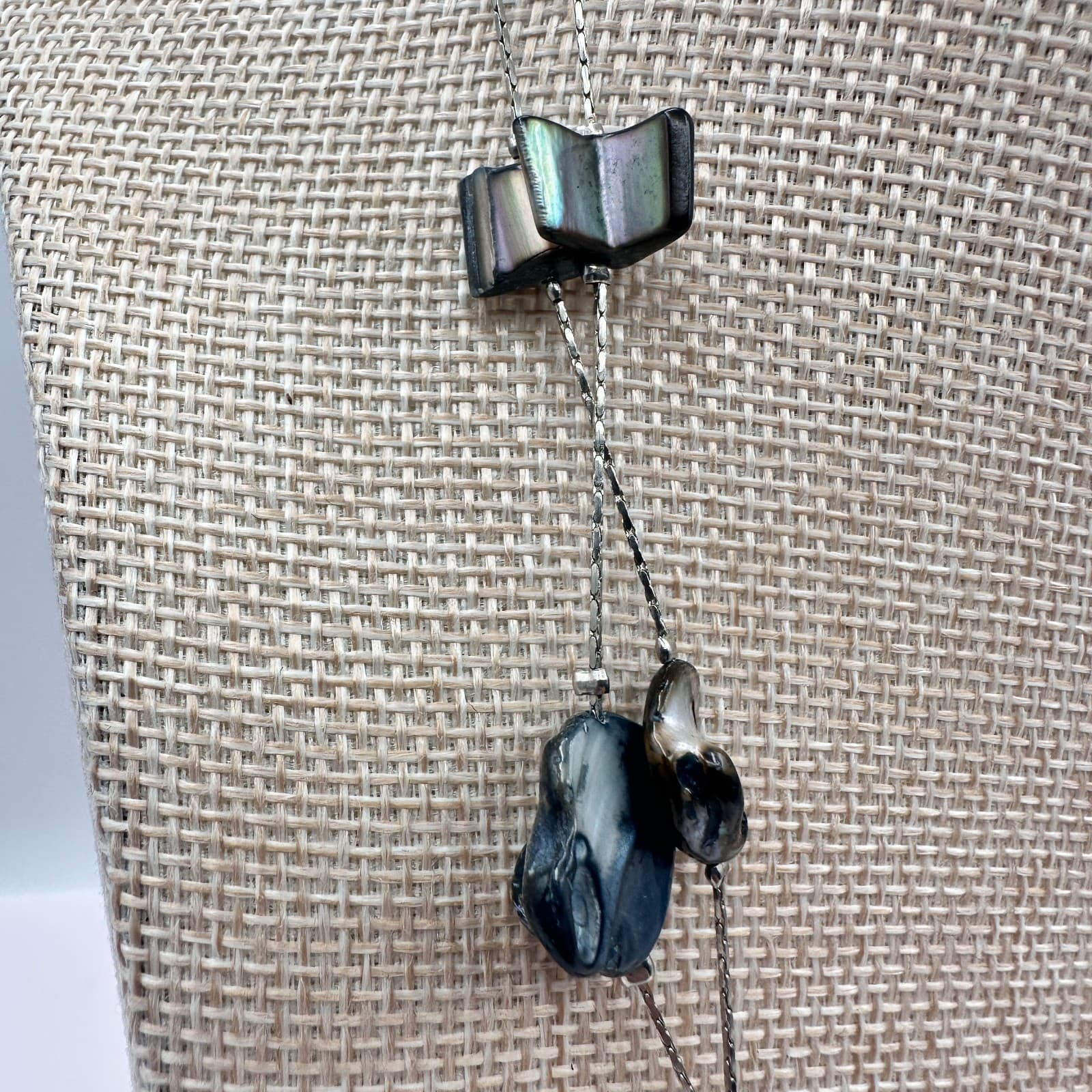 Vintage 90s Silver Tone Double Strand Iridescent Shell Necklace Women's Jewelry - Thumbnail 11