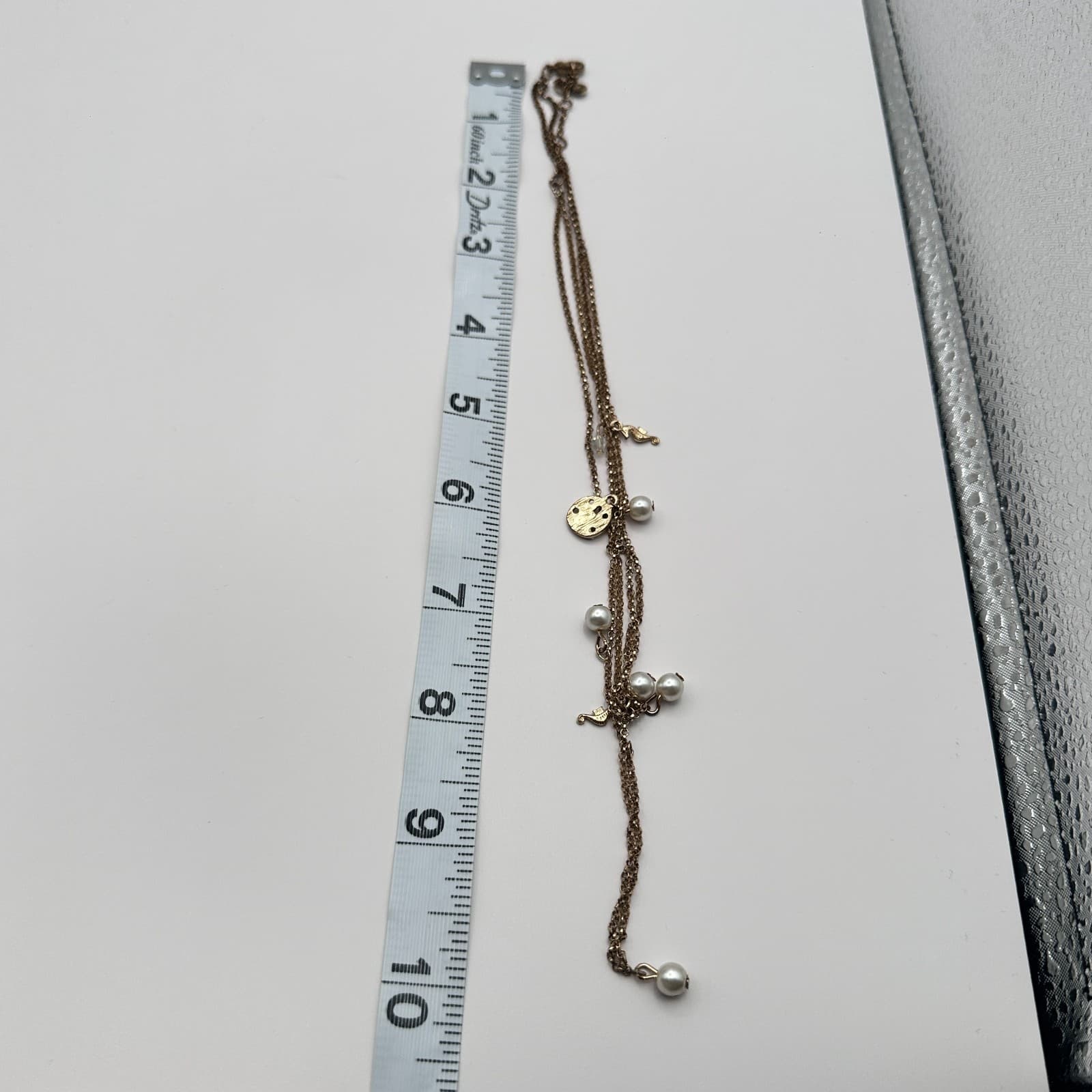 Vintage 90s Gold Tone Double Layer Chain Pearl Charm Station Necklace Jewelry - Thumbnail 10