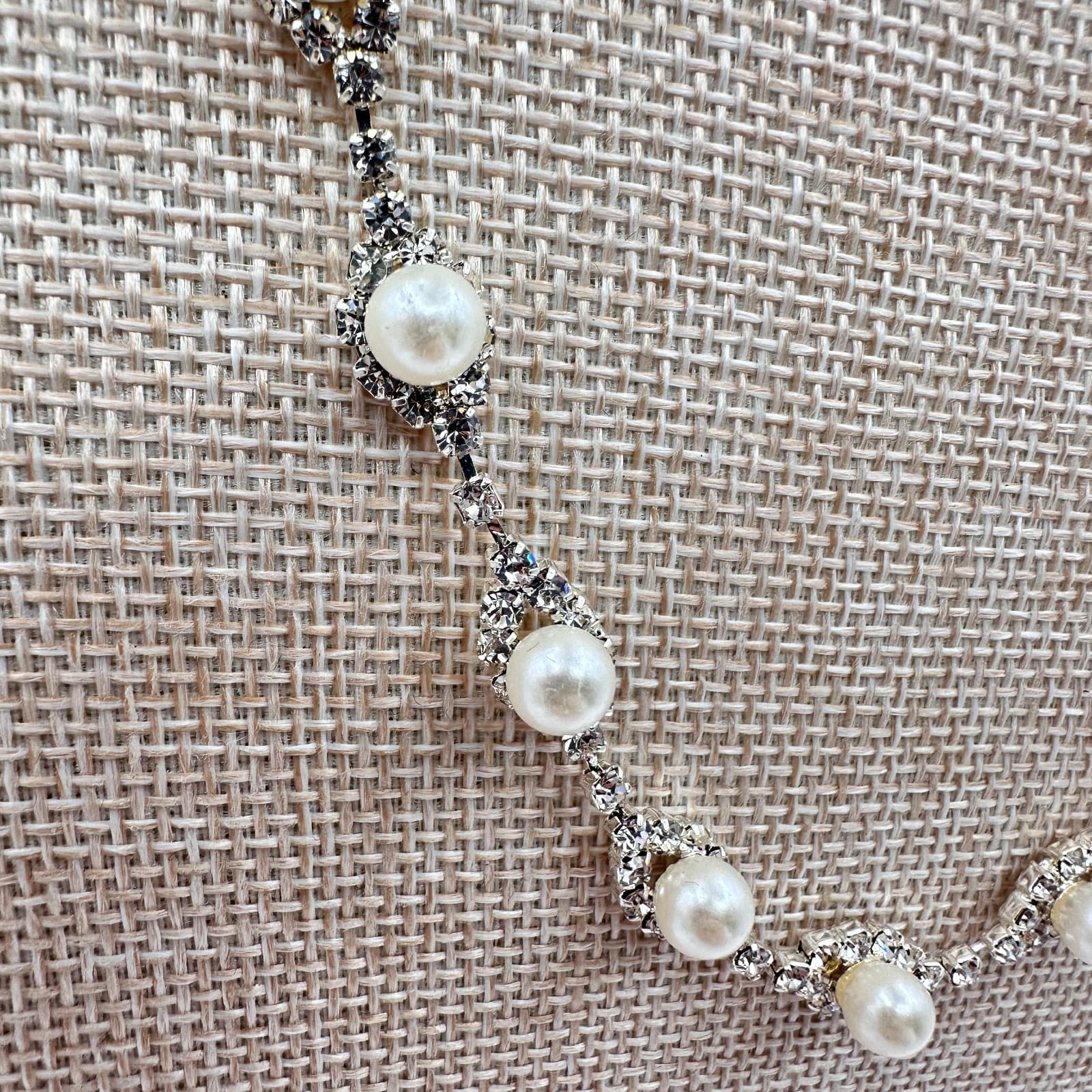 Vintage Y2K Silver Tone Faux Pearl Rhinestone Necklace Statement Women's Jewelry - Thumbnail 5