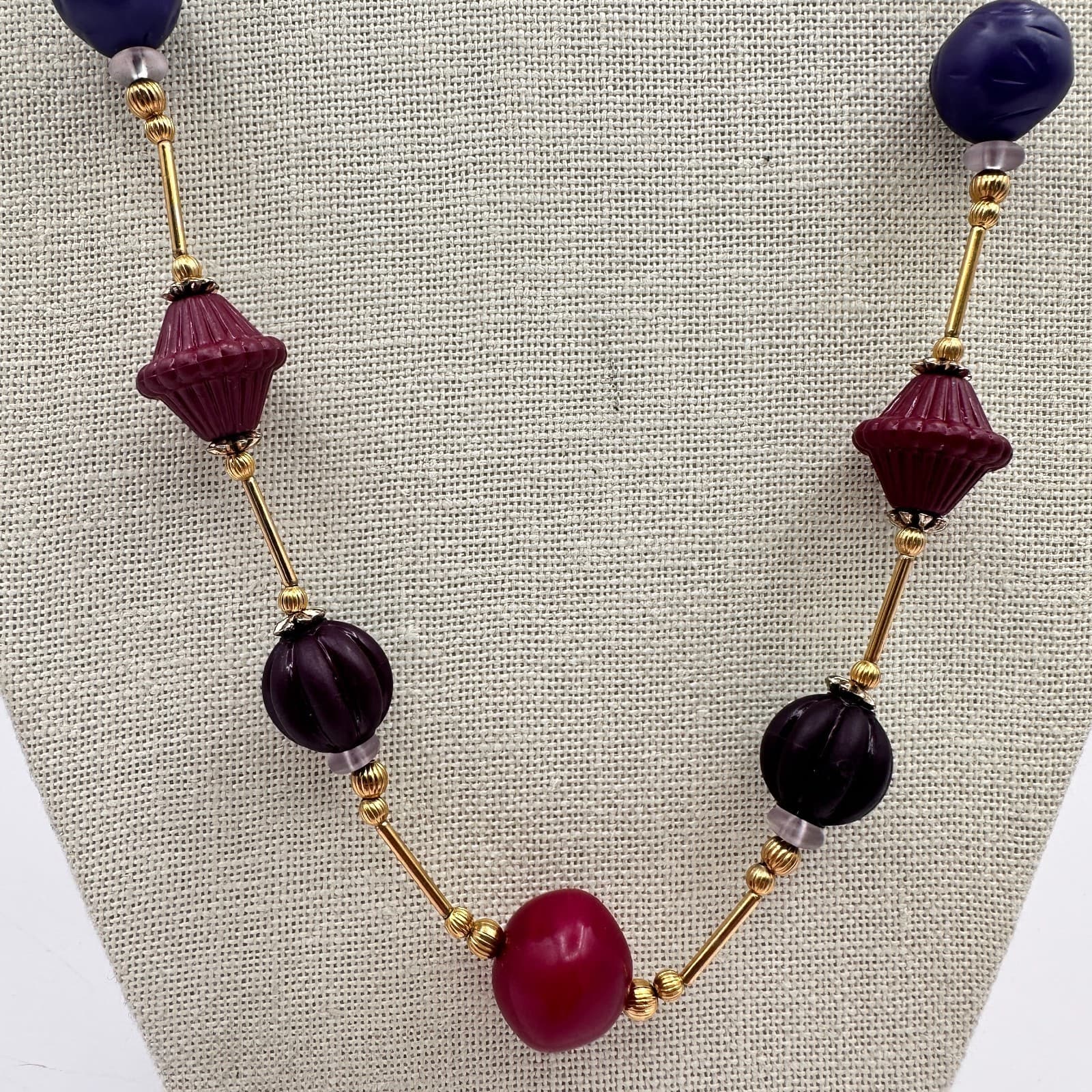 Vintage Y2K 90s Gold Tone Beaded Long Necklace Statement Women's Classic Jewelry - Thumbnail 3