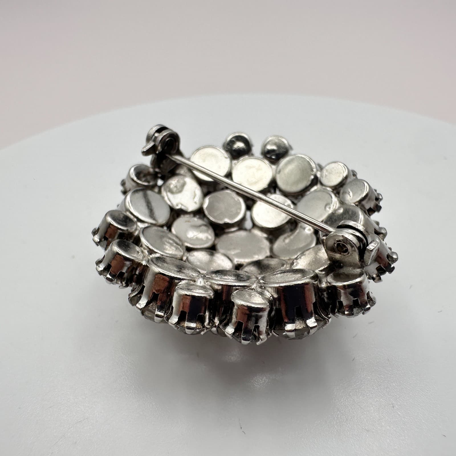 Vintage 50s Mid-Century Silver Tone Round Glass Cluster Brooch Pin Sparkly - Thumbnail 6