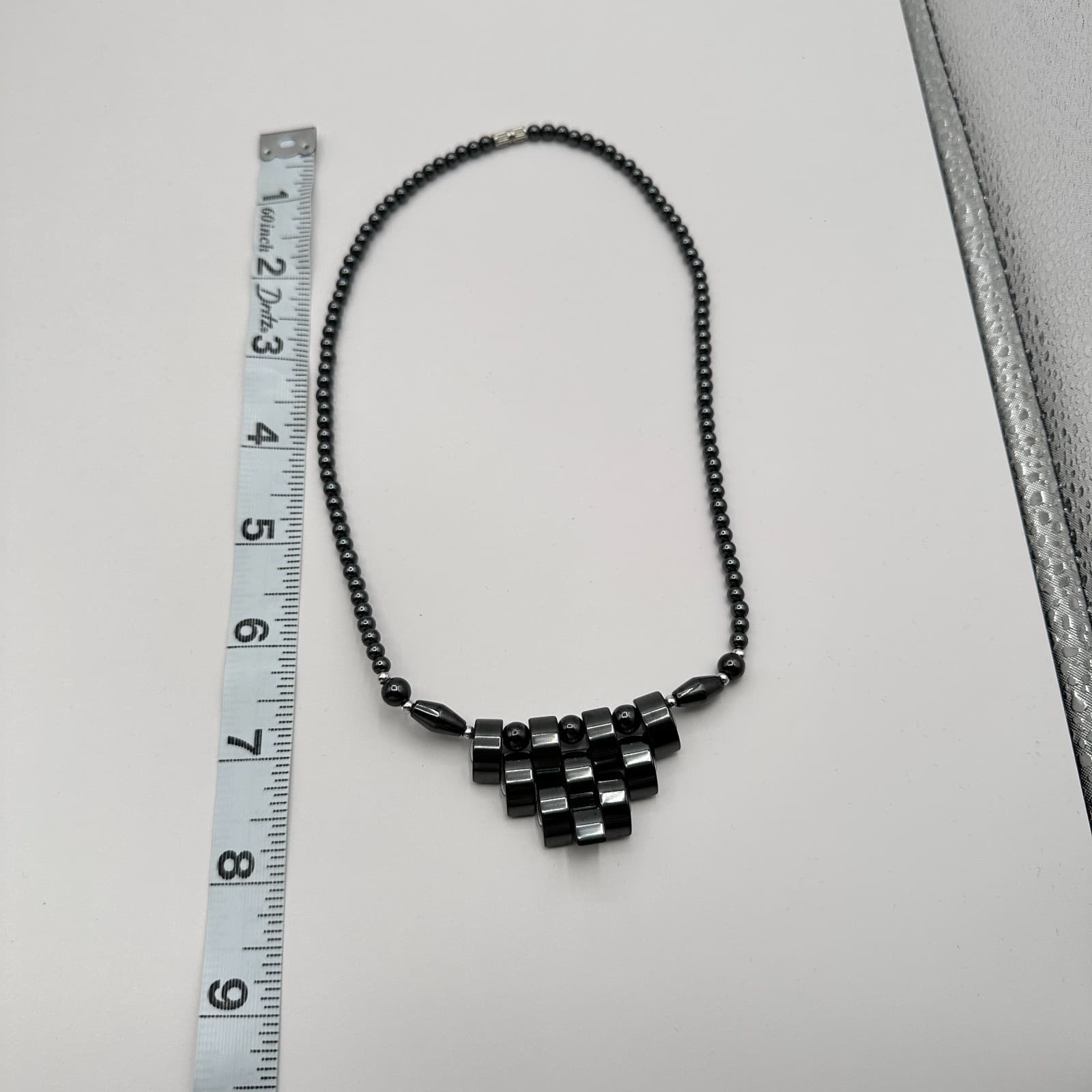 Vintage 90s Hematite Bead Necklace Tiered Fringe Bib Statement Fashion Jewelry - Thumbnail 10