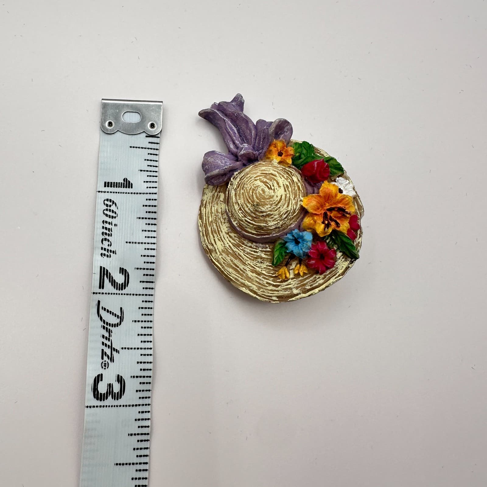 Vintage 90s Painted Floral Straw Hat Lapel Pin Brooch Classic Fashion Jewelry - Thumbnail 6