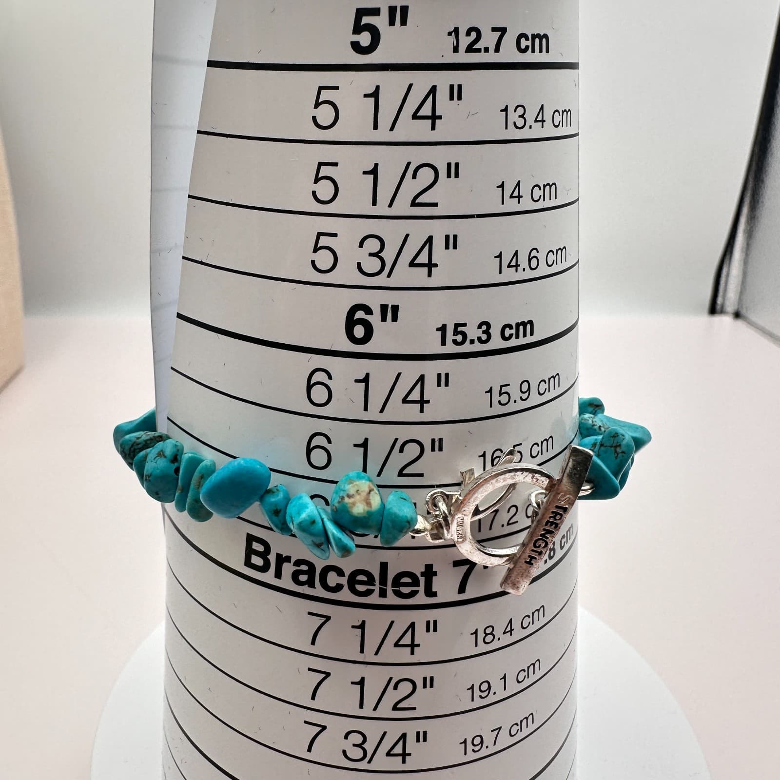 Vintage 90s Silver Tone Turquoise Nugget Bracelet Strength Women's Jewelry - Thumbnail 6