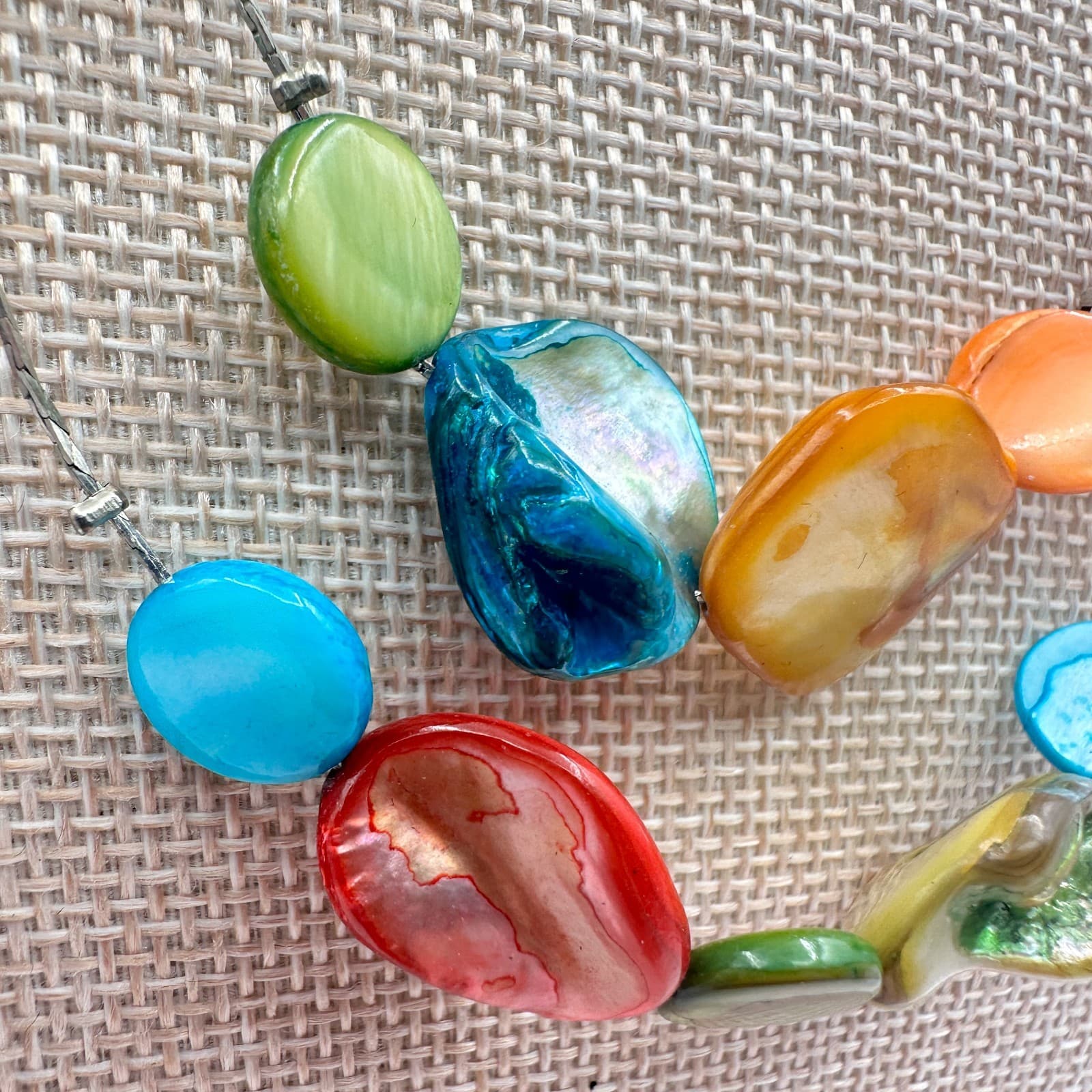 Vintage Y2K Silver Tone Double Strand Rainbow Shell Necklace Women's Jewelry - Thumbnail 4