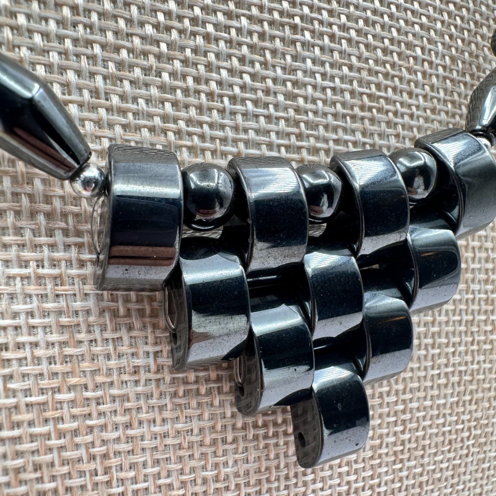 Vintage 90s Hematite Bead Necklace Tiered Fringe Bib Statement Fashion Jewelry - Thumbnail 4