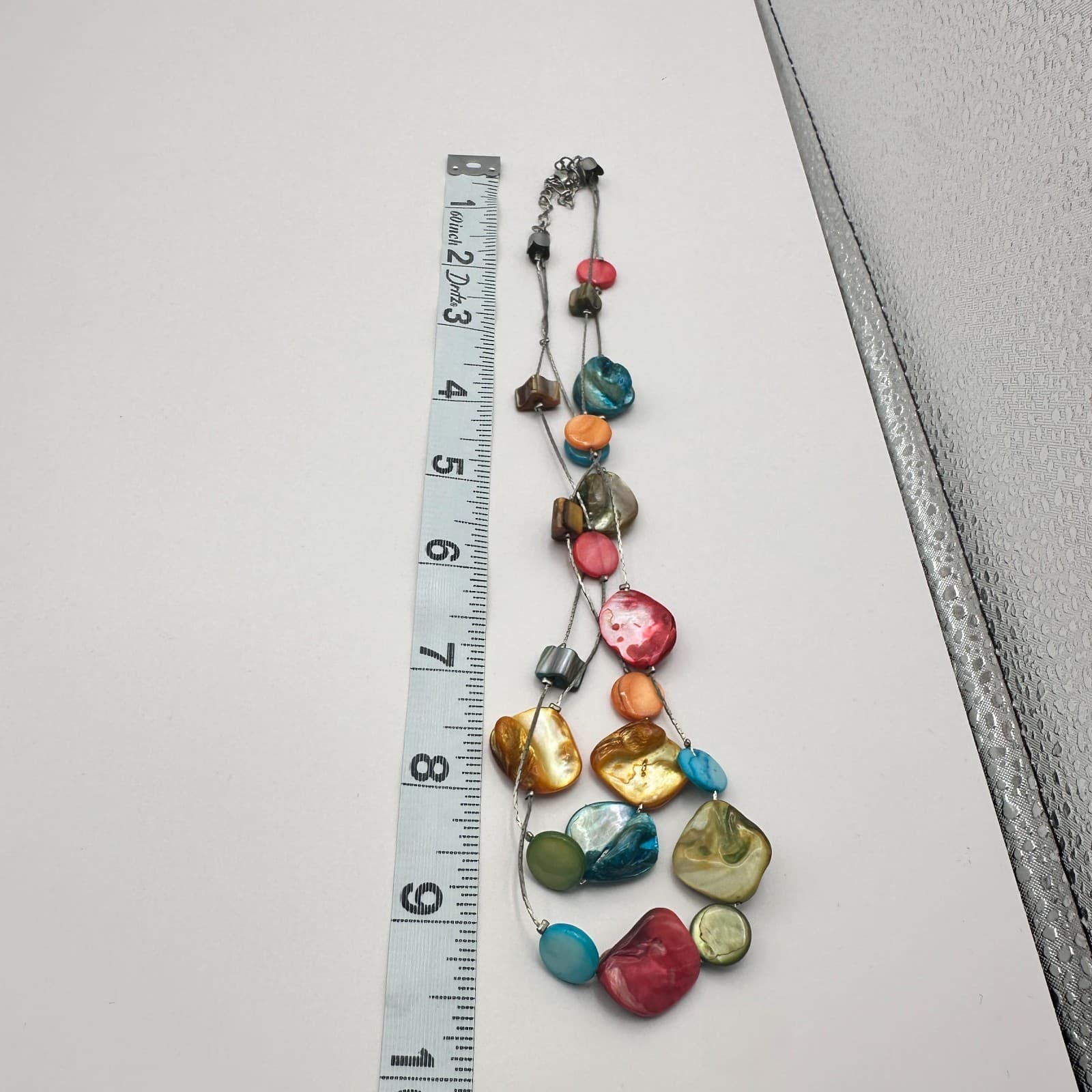 Vintage Y2K Silver Tone Double Strand Rainbow Shell Necklace Women's Jewelry - Thumbnail 11