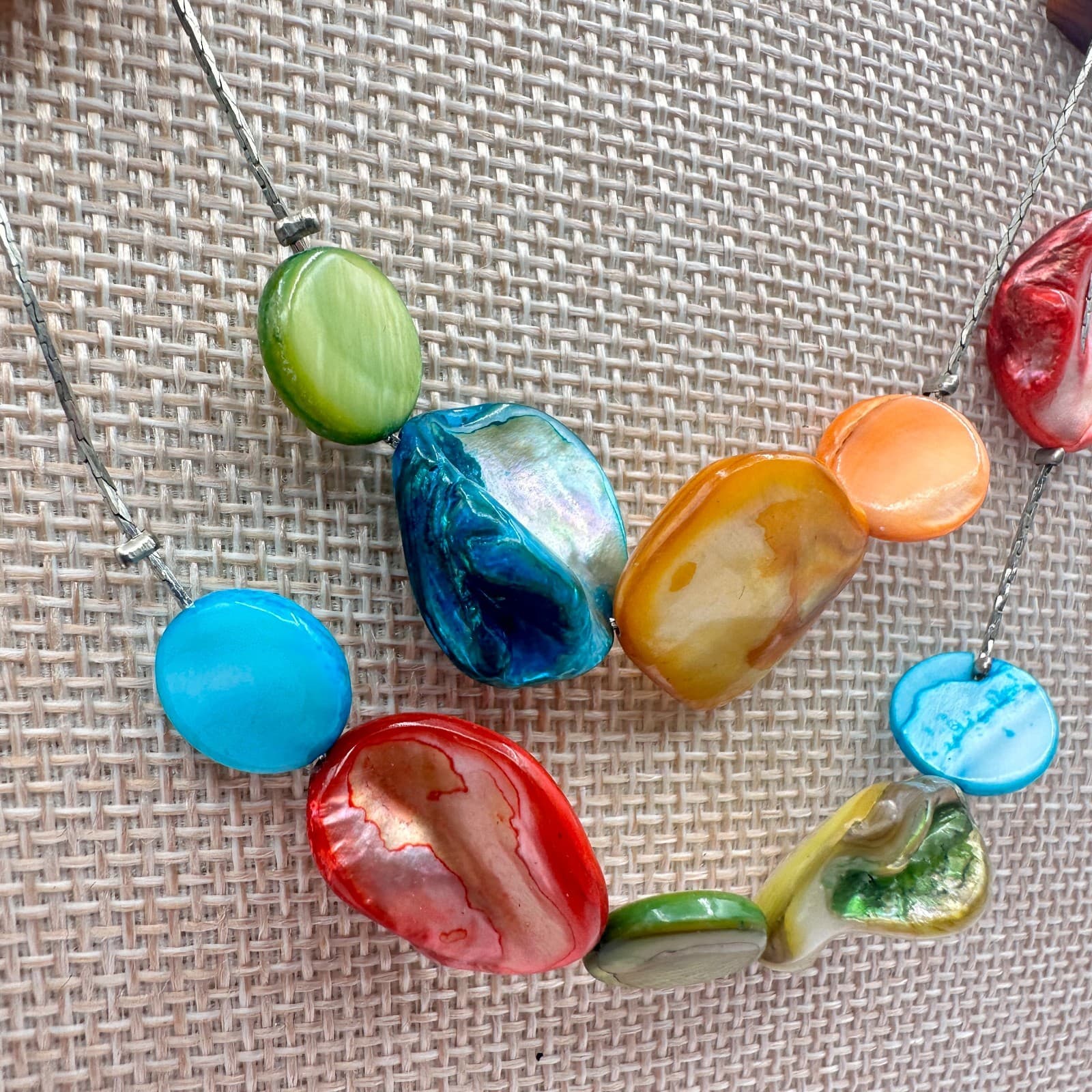 Vintage Y2K Silver Tone Double Strand Rainbow Shell Necklace Women's Jewelry - Thumbnail 3