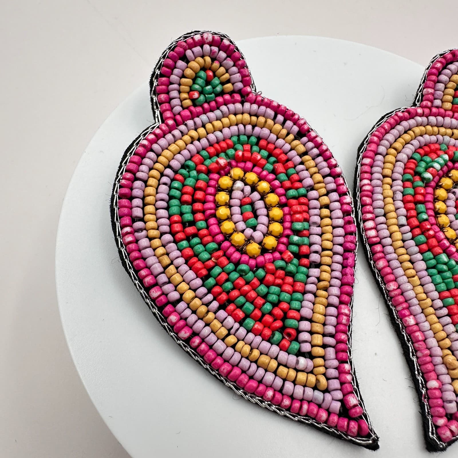 Vintage Y2K Polycrome Seed Beaded Teardrop Earrings Statement Women's Jewelry - Thumbnail 5