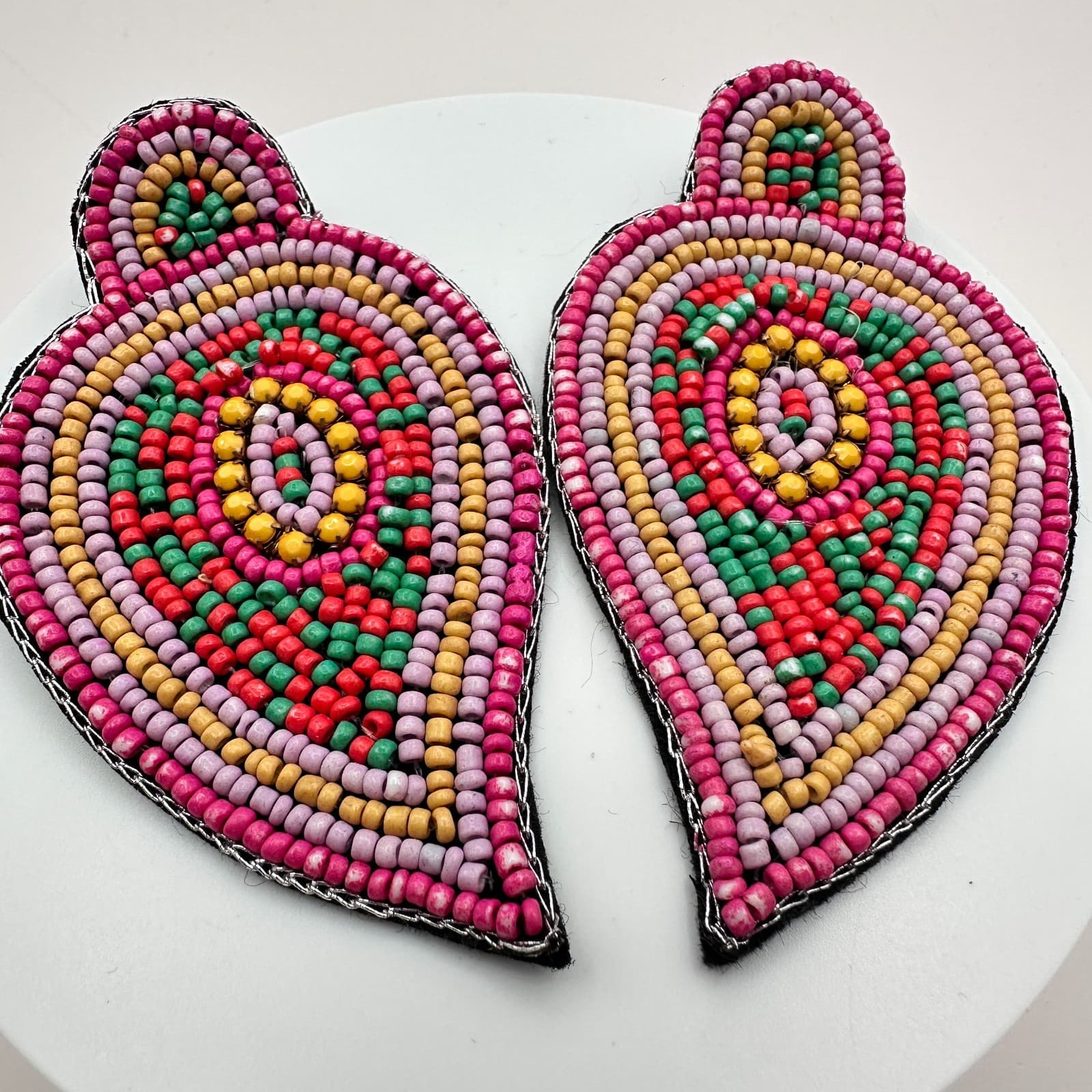 Vintage Y2K Polycrome Seed Beaded Teardrop Earrings Statement Women's Jewelry - Thumbnail 3
