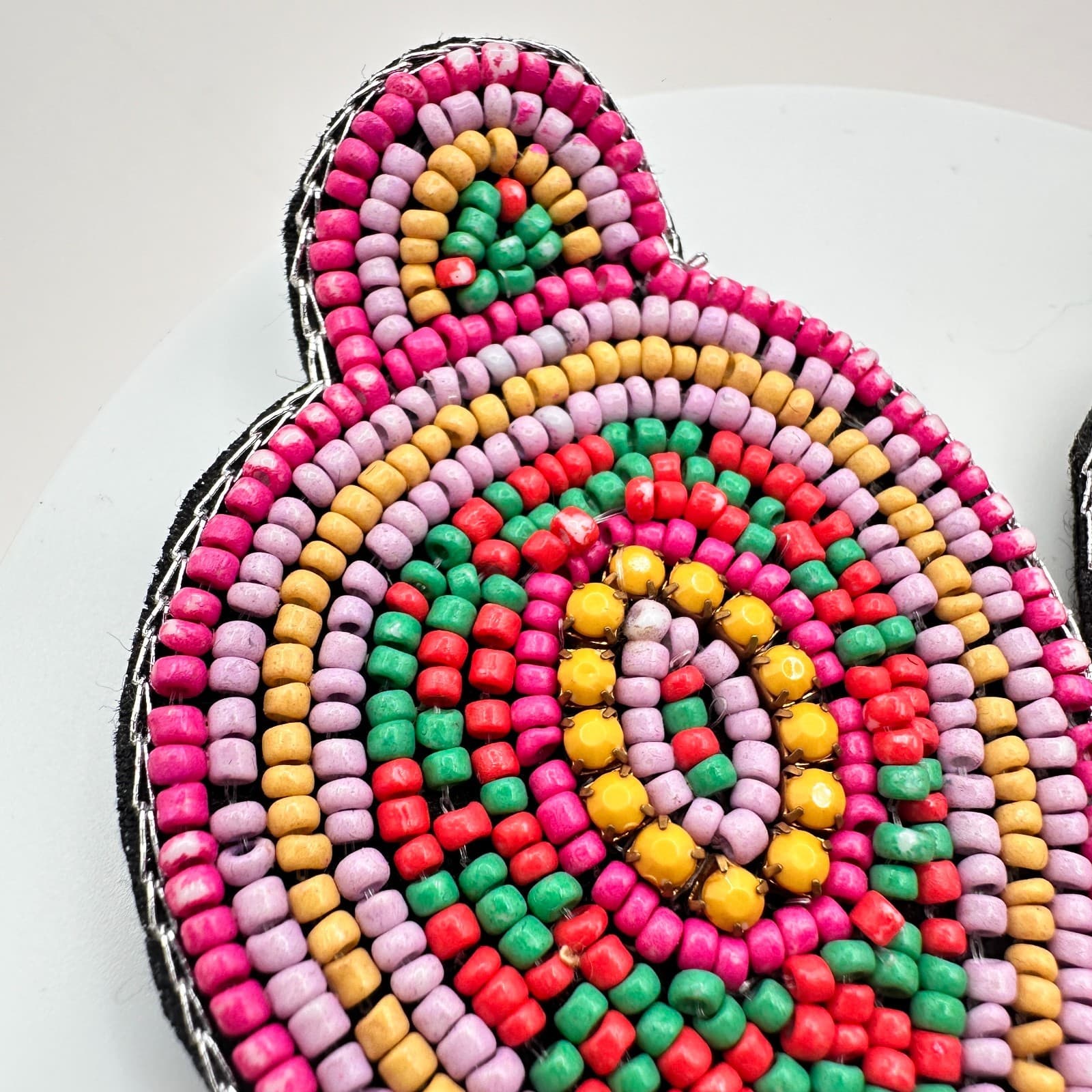Vintage Y2K Polycrome Seed Beaded Teardrop Earrings Statement Women's Jewelry - Thumbnail 4