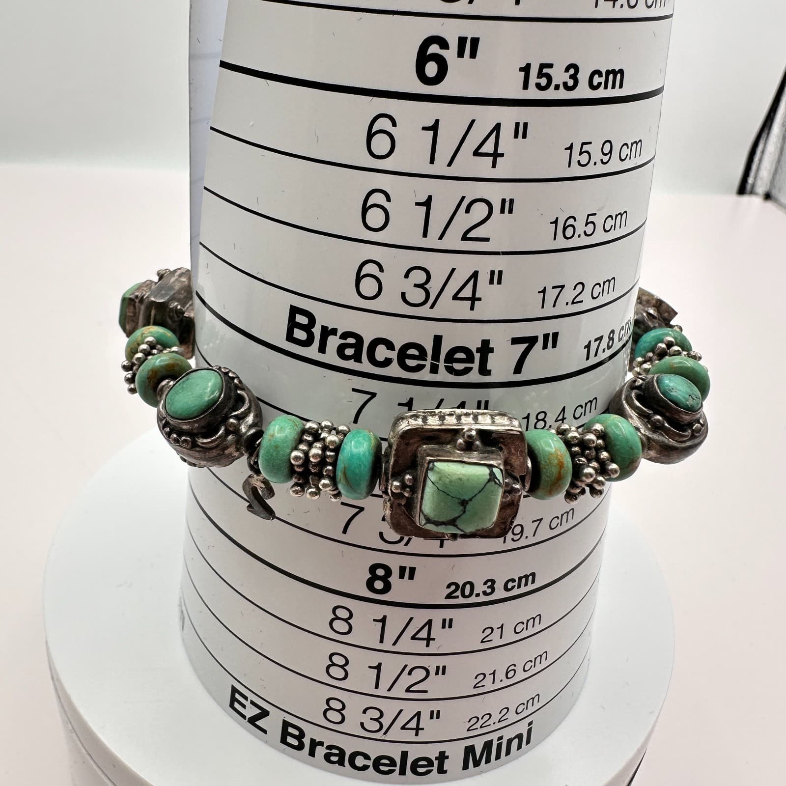Vintage 90s Y2K Silver Tone Seafoam Green Beaded Bracelet Boho Women's Jewelry - Thumbnail 8