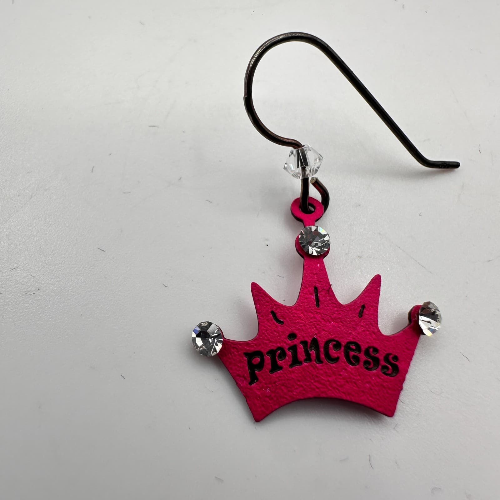 Vintage 90s Y2K Pink Princess Crown Rhinestone Dangle Earrings Women's Jewelry - Thumbnail 3