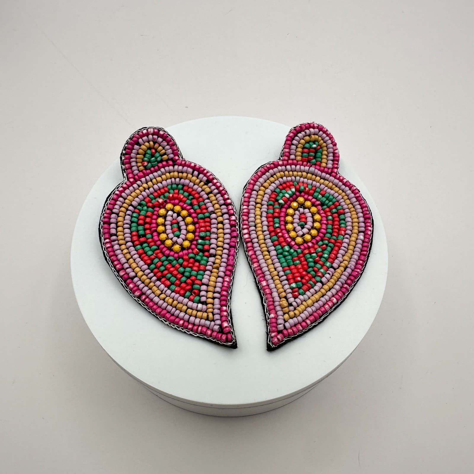 Vintage Y2K Polycrome Seed Beaded Teardrop Earrings Statement Women's Jewelry - Thumbnail 6
