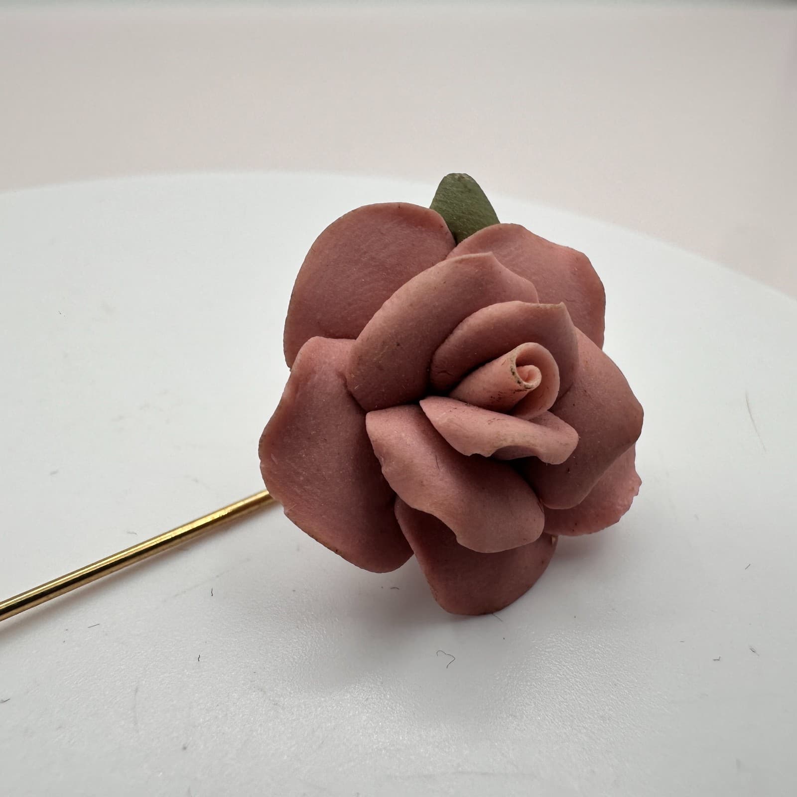 Vintage 90s Gold Tone Dusty Rose Floral Stick Pin Women's Classic Jewelry - Thumbnail 3