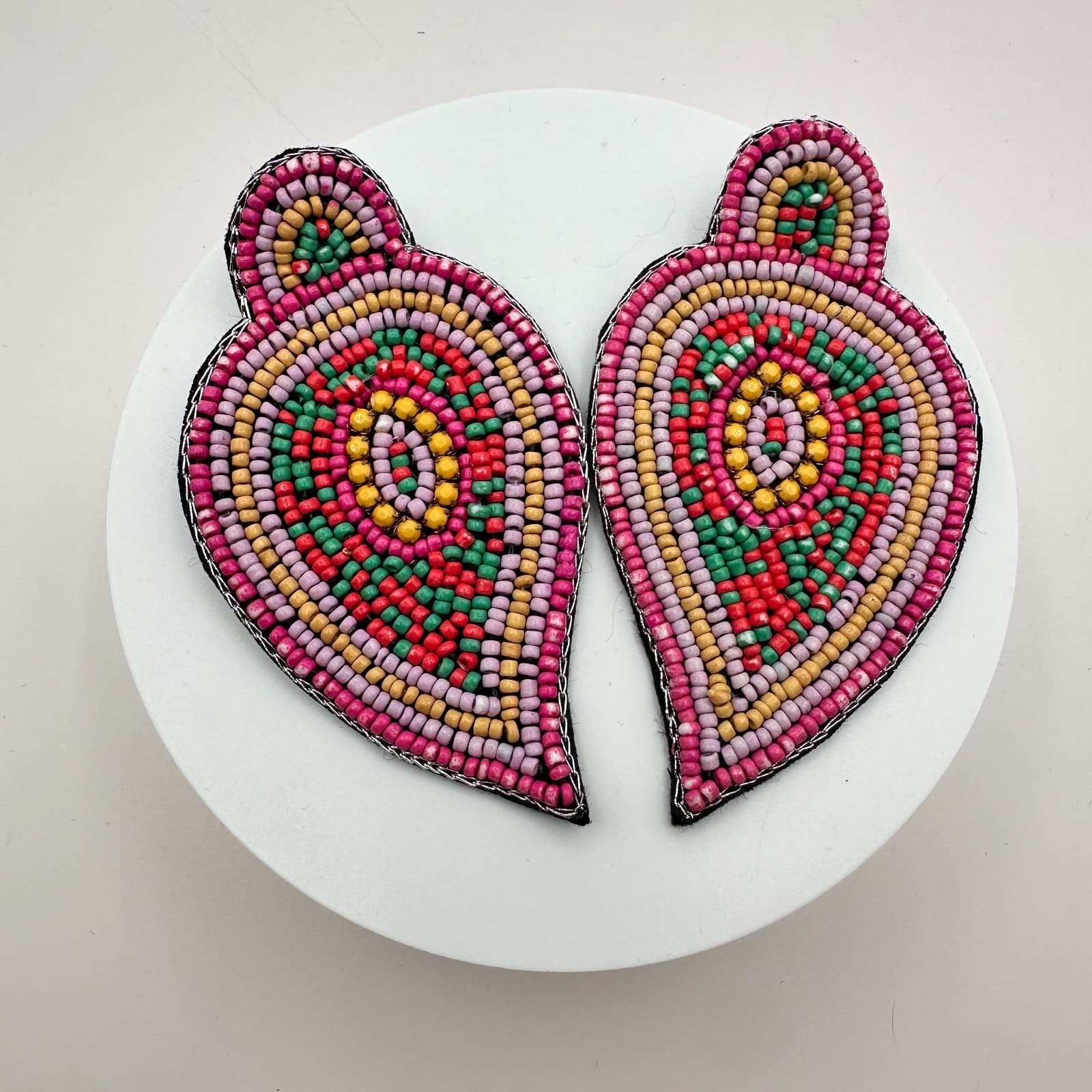 Vintage Y2K Polycrome Seed Beaded Teardrop Earrings Statement Women's Jewelry - Thumbnail 2