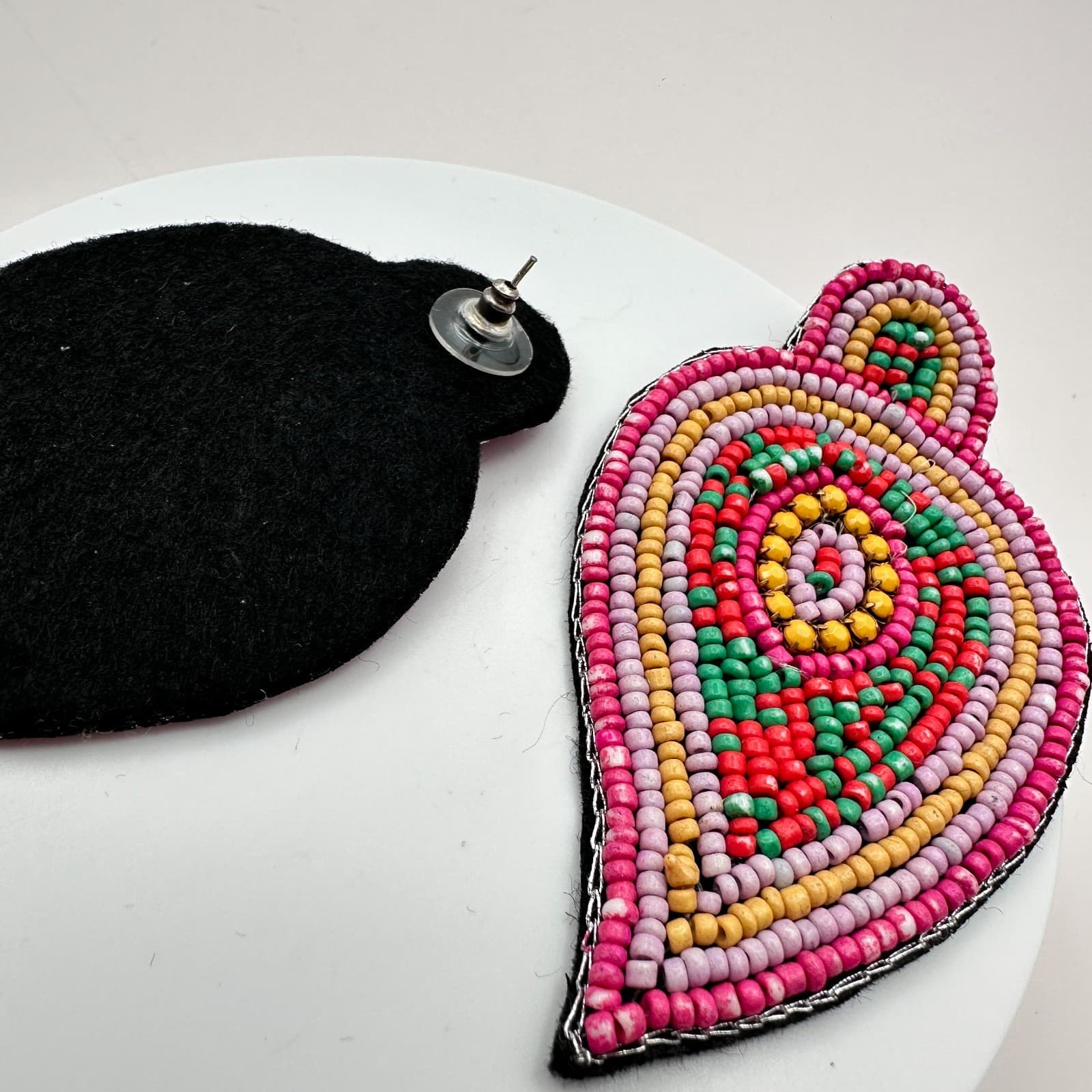 Vintage Y2K Polycrome Seed Beaded Teardrop Earrings Statement Women's Jewelry - Thumbnail 7