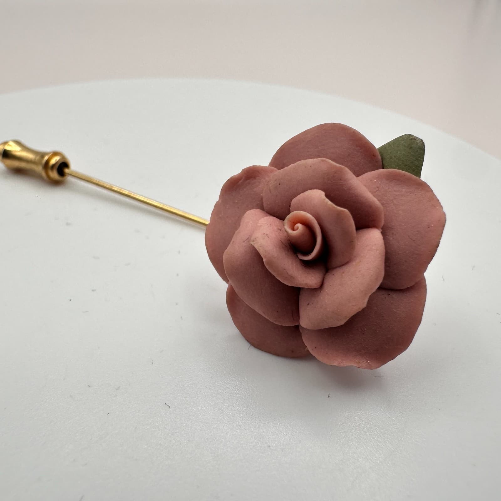 Vintage 90s Gold Tone Dusty Rose Floral Stick Pin Women's Classic Jewelry - Thumbnail 5