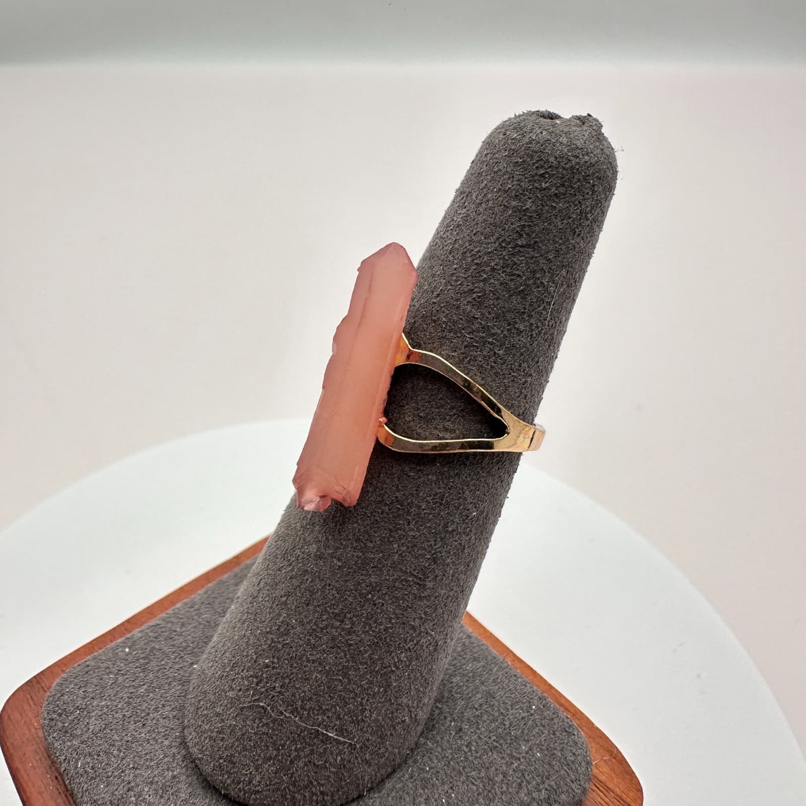 Vintage Y2K Pink Quartz Point Ring Gold Tone Statement Boho Women's Jewelry - Thumbnail 4