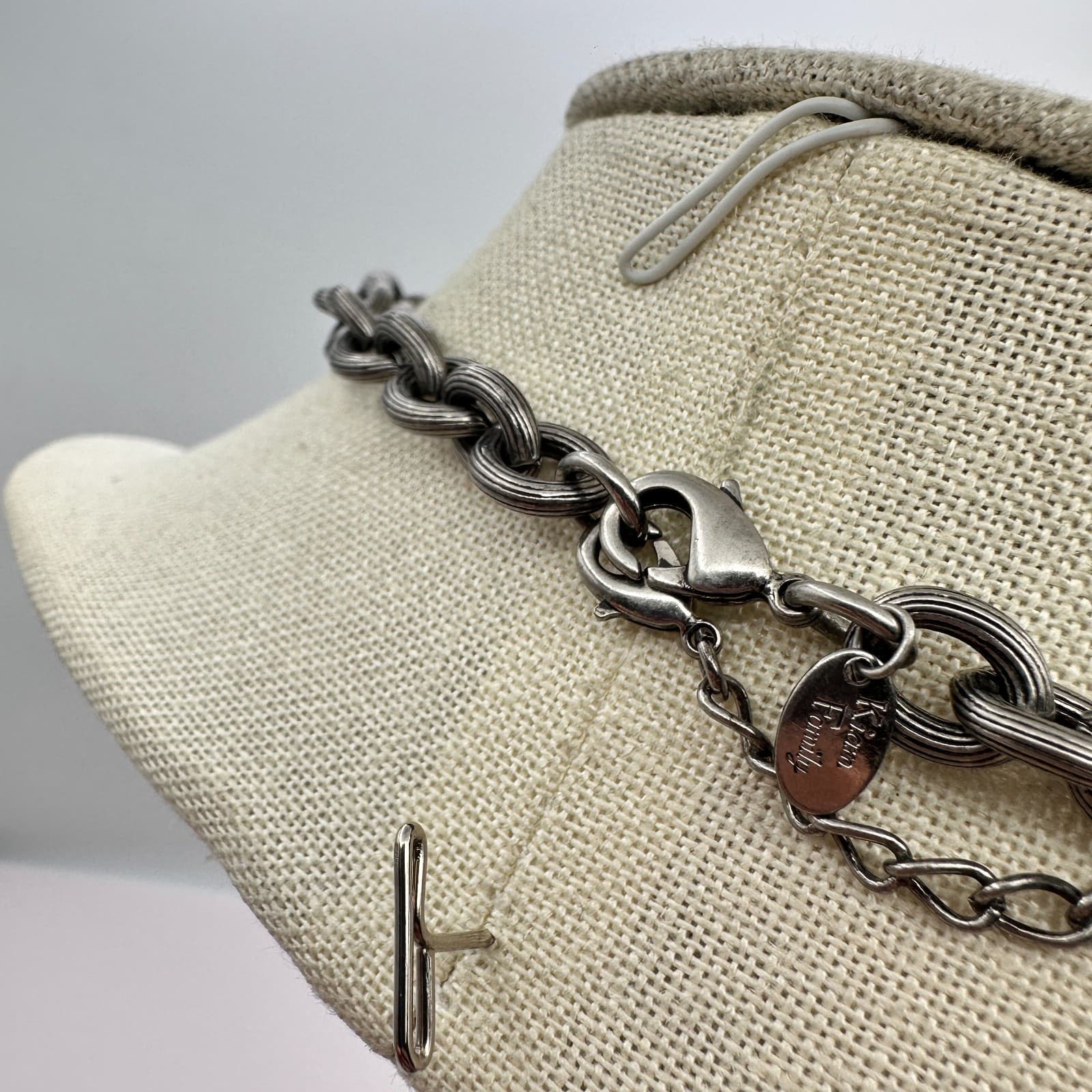 VTG 90s Keren Hanan Silver Tone Clear Glass Industrial Link Statement Necklace - Thumbnail 8