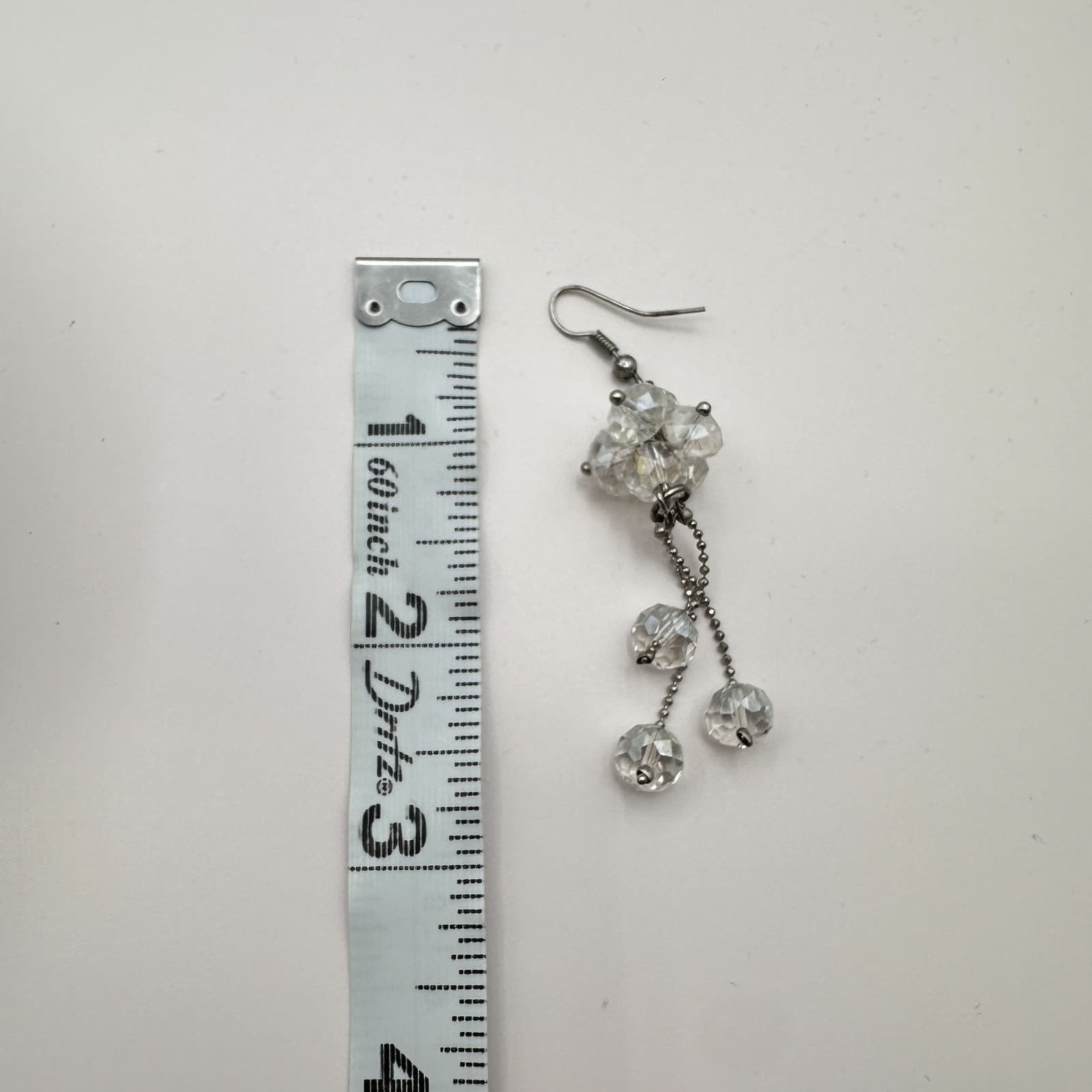 Vintage Y2K Silver Tone Clear Faceted Glass Beaded Tassel Earrings Jewelry - Thumbnail 6