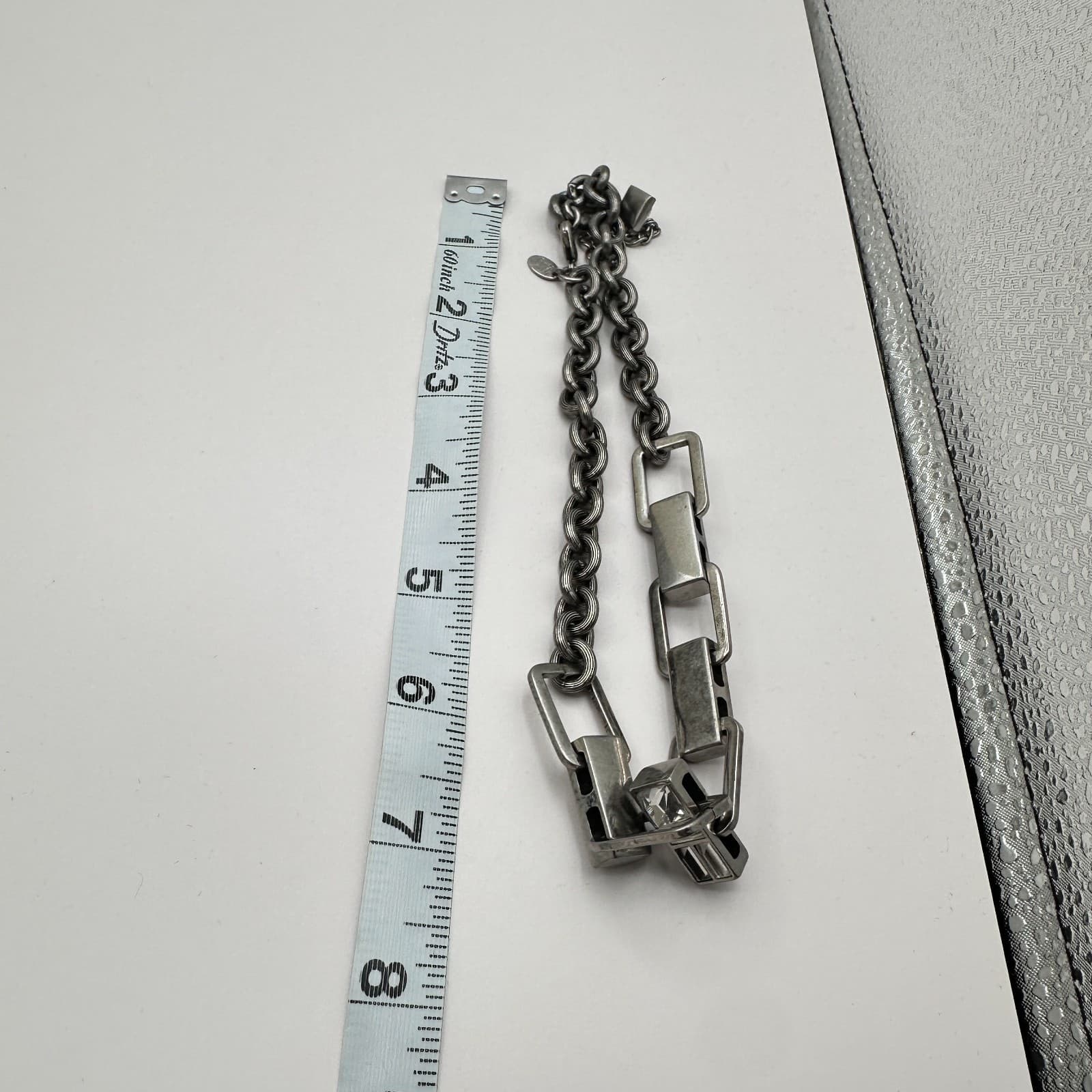 VTG 90s Keren Hanan Silver Tone Clear Glass Industrial Link Statement Necklace - Thumbnail 9