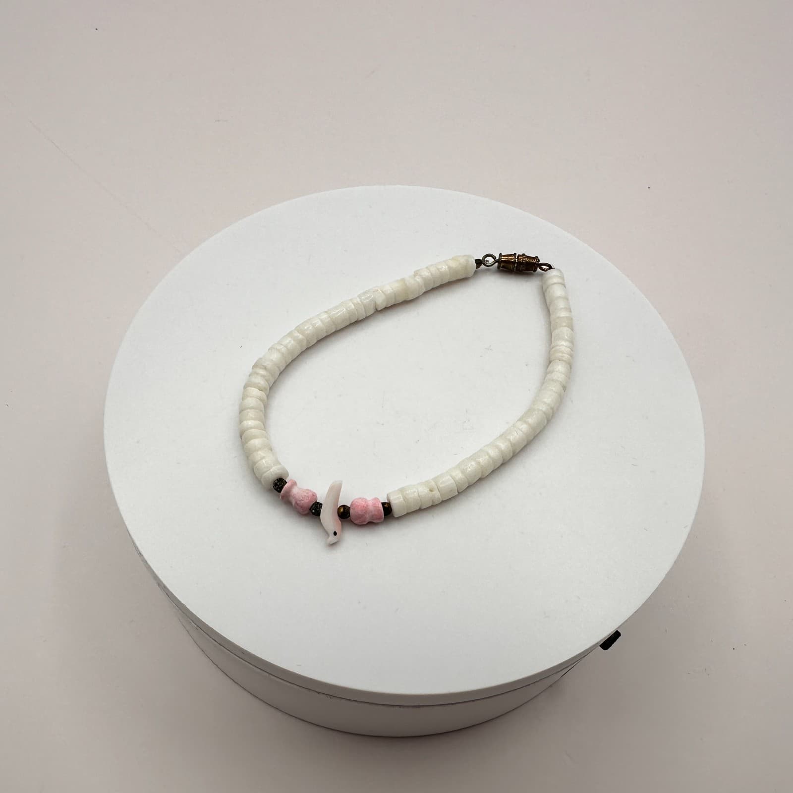Vintage 90s Y2K Shell Heishe Bird Carved Beaded Bracelet Boho Women's Jewelry - Thumbnail 5