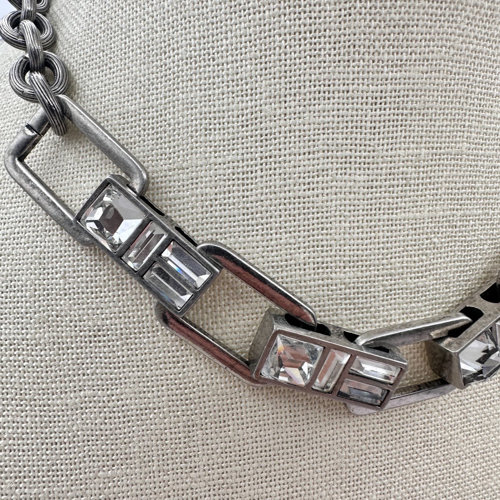 VTG 90s Keren Hanan Silver Tone Clear Glass Industrial Link Statement Necklace - Thumbnail 2