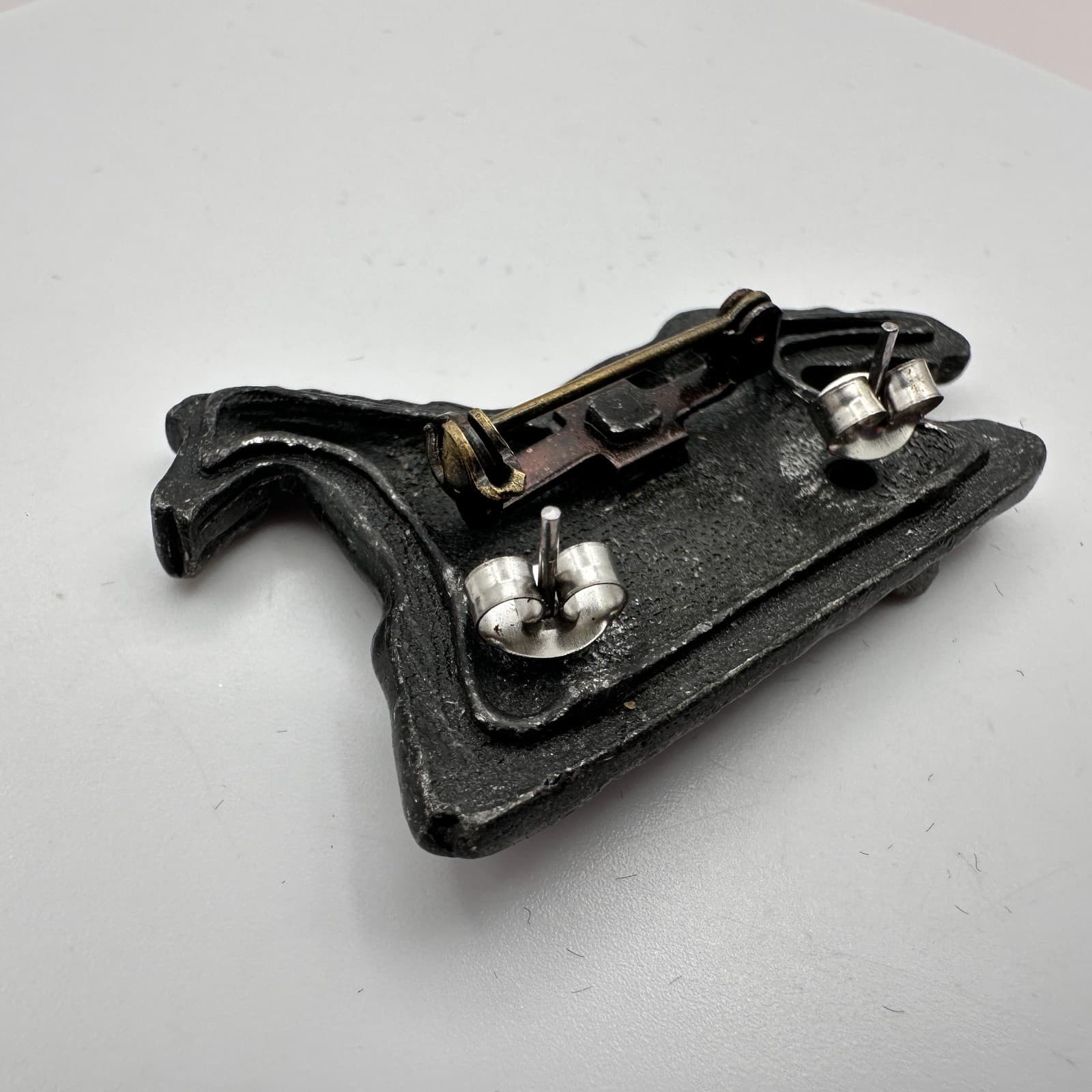 Vintage 90s Pewter Finish Mare Brooch Pin & Stud Earring Set Women's Jewelry - Thumbnail 5