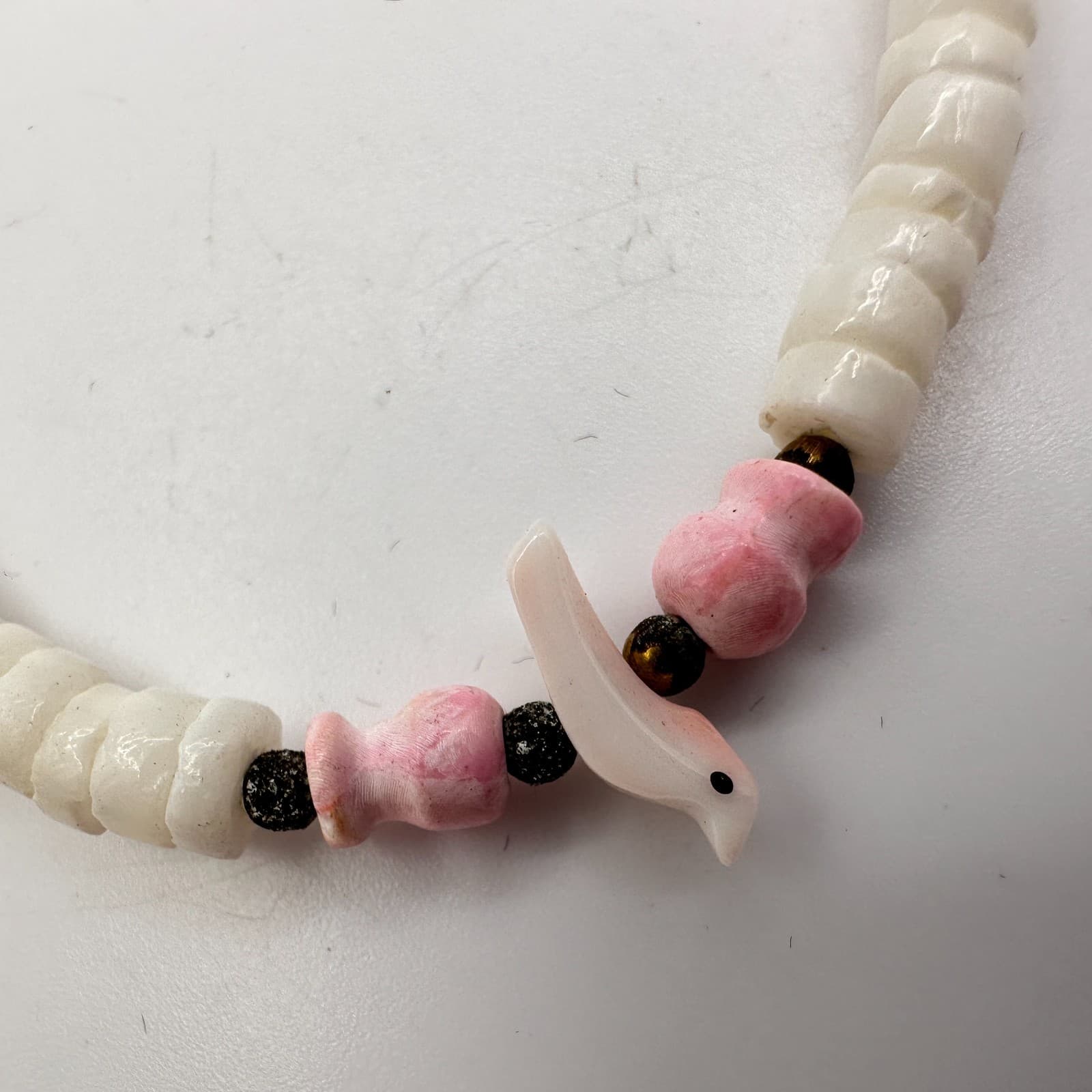 Vintage 90s Y2K Shell Heishe Bird Carved Beaded Bracelet Boho Women's Jewelry - Thumbnail 4