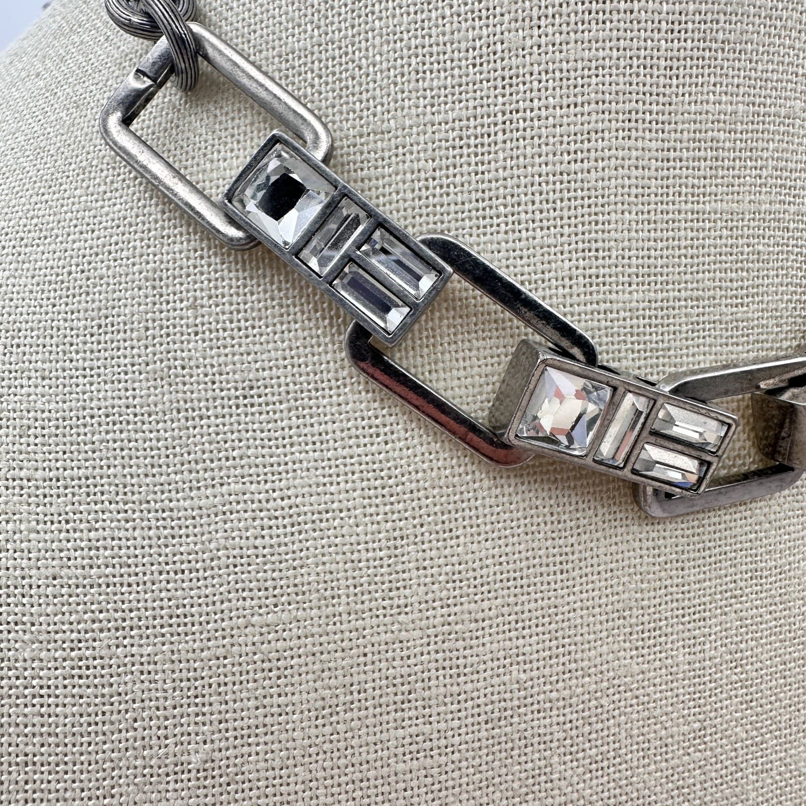 VTG 90s Keren Hanan Silver Tone Clear Glass Industrial Link Statement Necklace - Thumbnail 3
