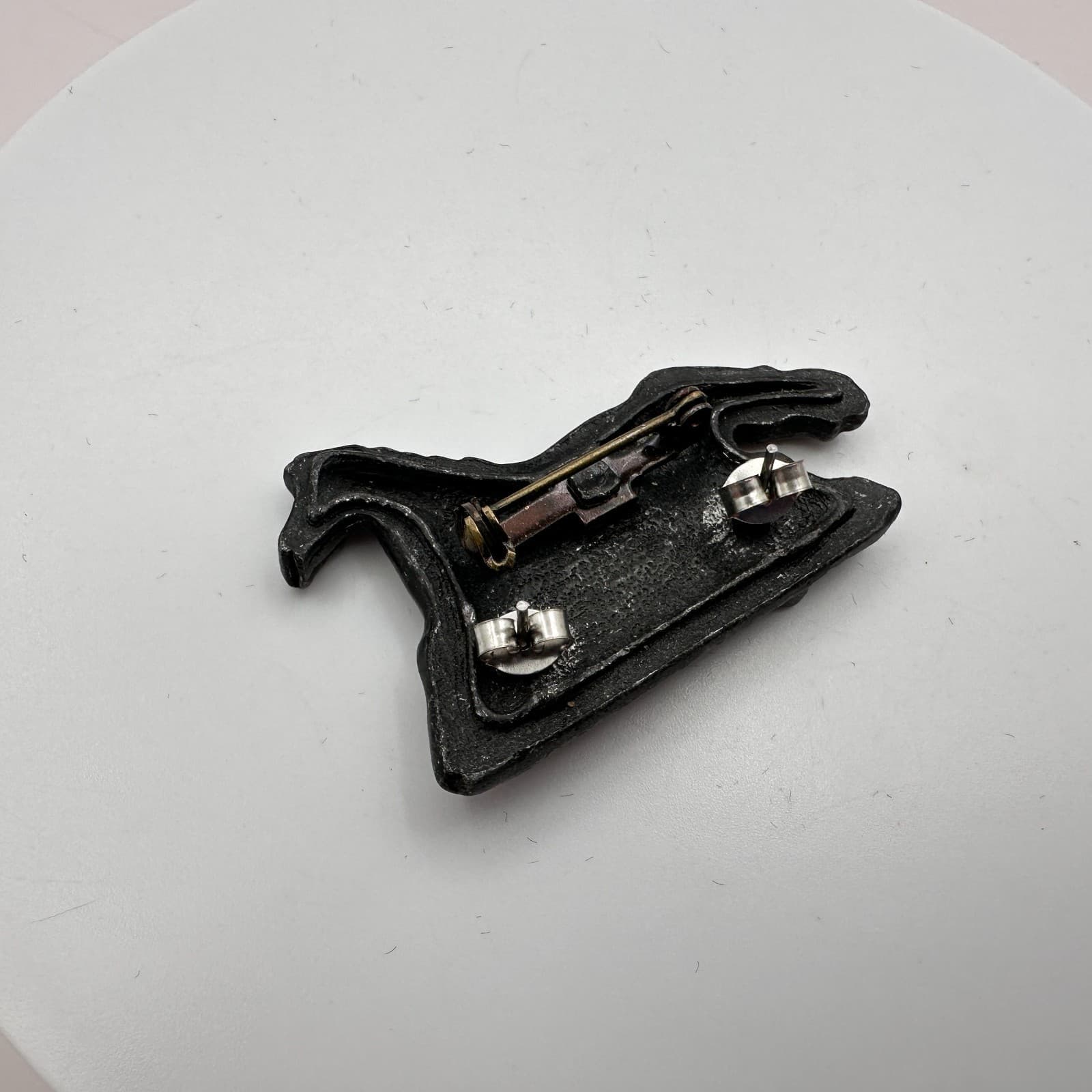 Vintage 90s Pewter Finish Mare Brooch Pin & Stud Earring Set Women's Jewelry - Thumbnail 8