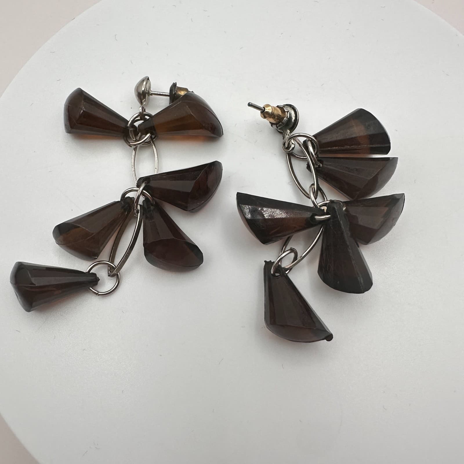 VTG Y2K Smoky Brown Beaded Double Butterfly Dangle Earrings Set 2 Pair Jewelry - Thumbnail 7