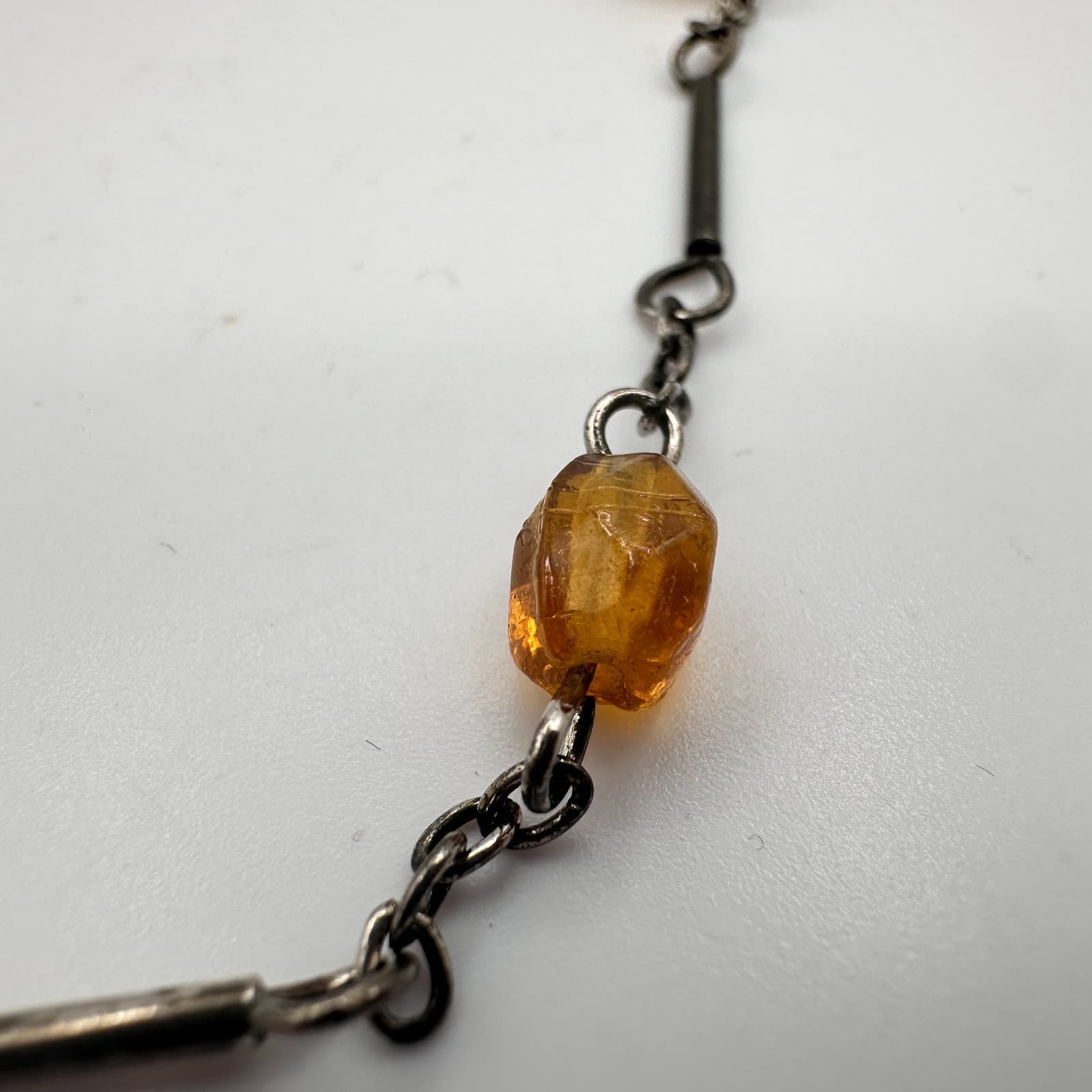 Vintage 90s Amber Beaded Bar Link Chain Bracelet Bronze Tone Women's Jewelry - Thumbnail 7