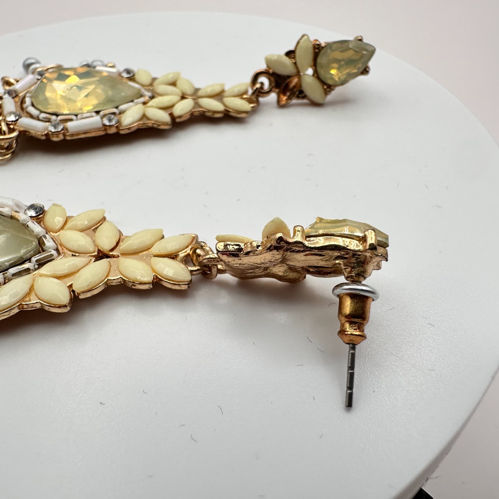 VTG 90s Y2K Rhinestone Beaded Tassel Teardrop Earrings Gold Tone Boho Jewelry - Thumbnail 7