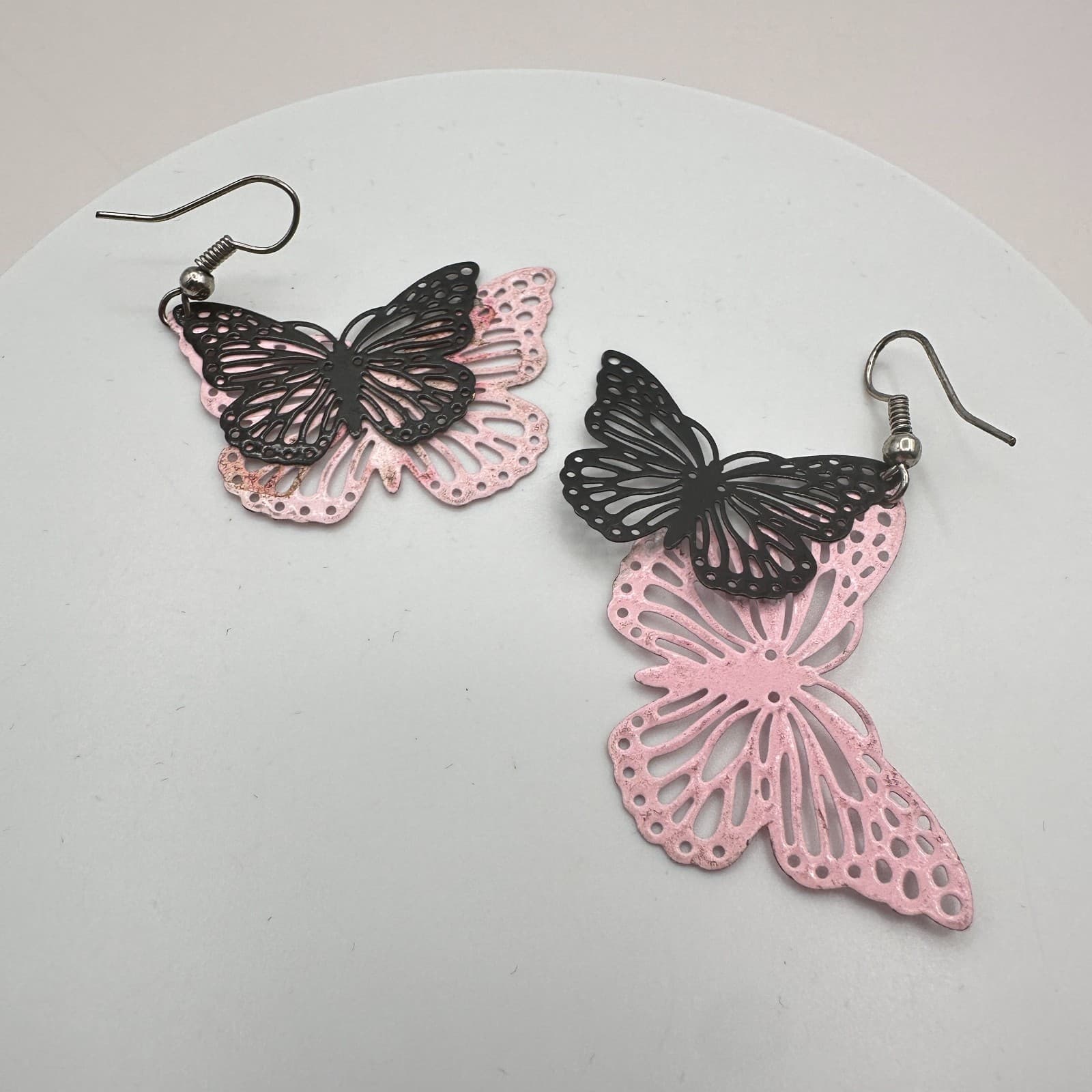 VTG Y2K Smoky Brown Beaded Double Butterfly Dangle Earrings Set 2 Pair Jewelry - Thumbnail 5