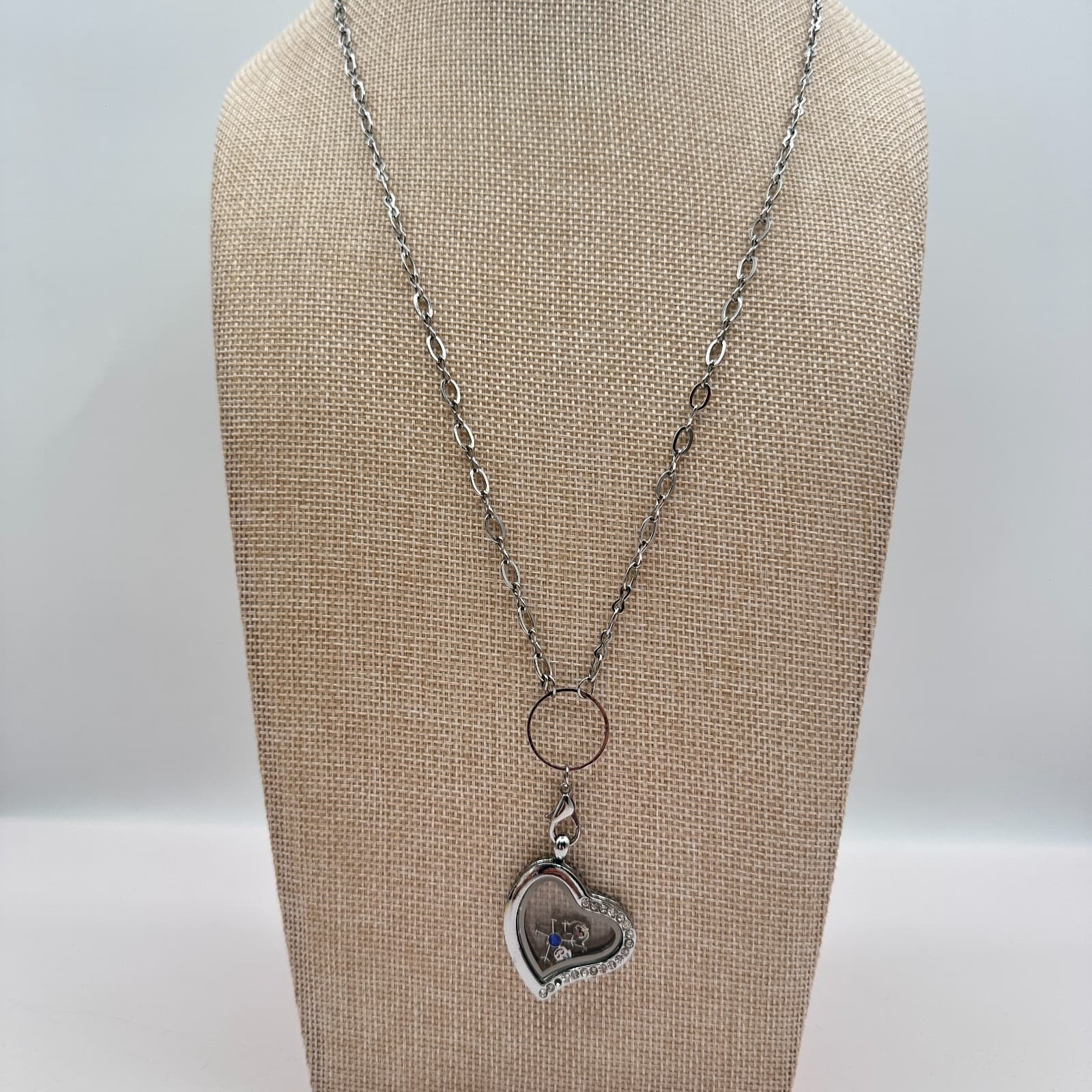Vintage 90s Heart Glass Living Locket Pendant Necklace Custom Charms Jewelry - Thumbnail 3