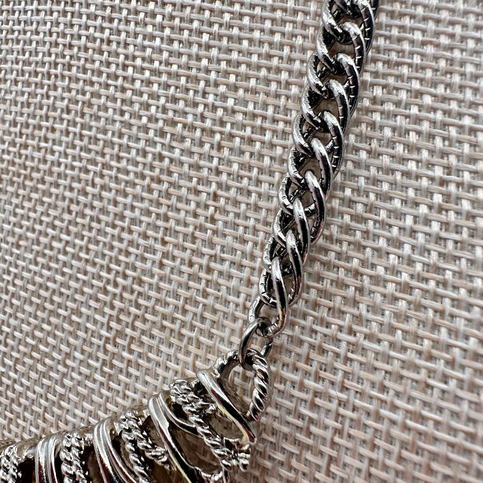 Vintage 90s Silver Tone Bib Necklace Rope Open Looping Link Statement Jewelry - Thumbnail 7