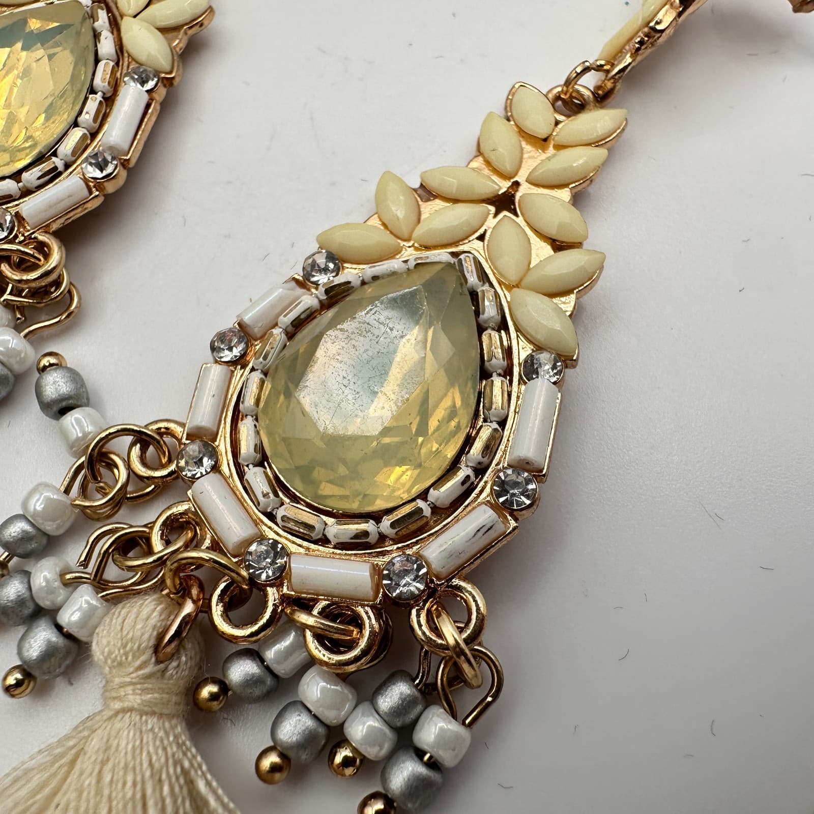 VTG 90s Y2K Rhinestone Beaded Tassel Teardrop Earrings Gold Tone Boho Jewelry - Thumbnail 6