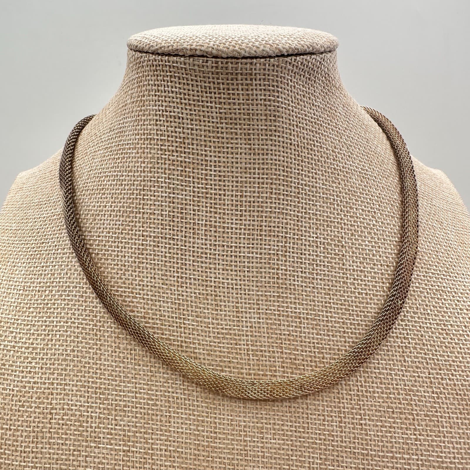 Vintage 80s Gold Over Silver Tone Mesh Milanes Choker Statement Necklace Jewelry