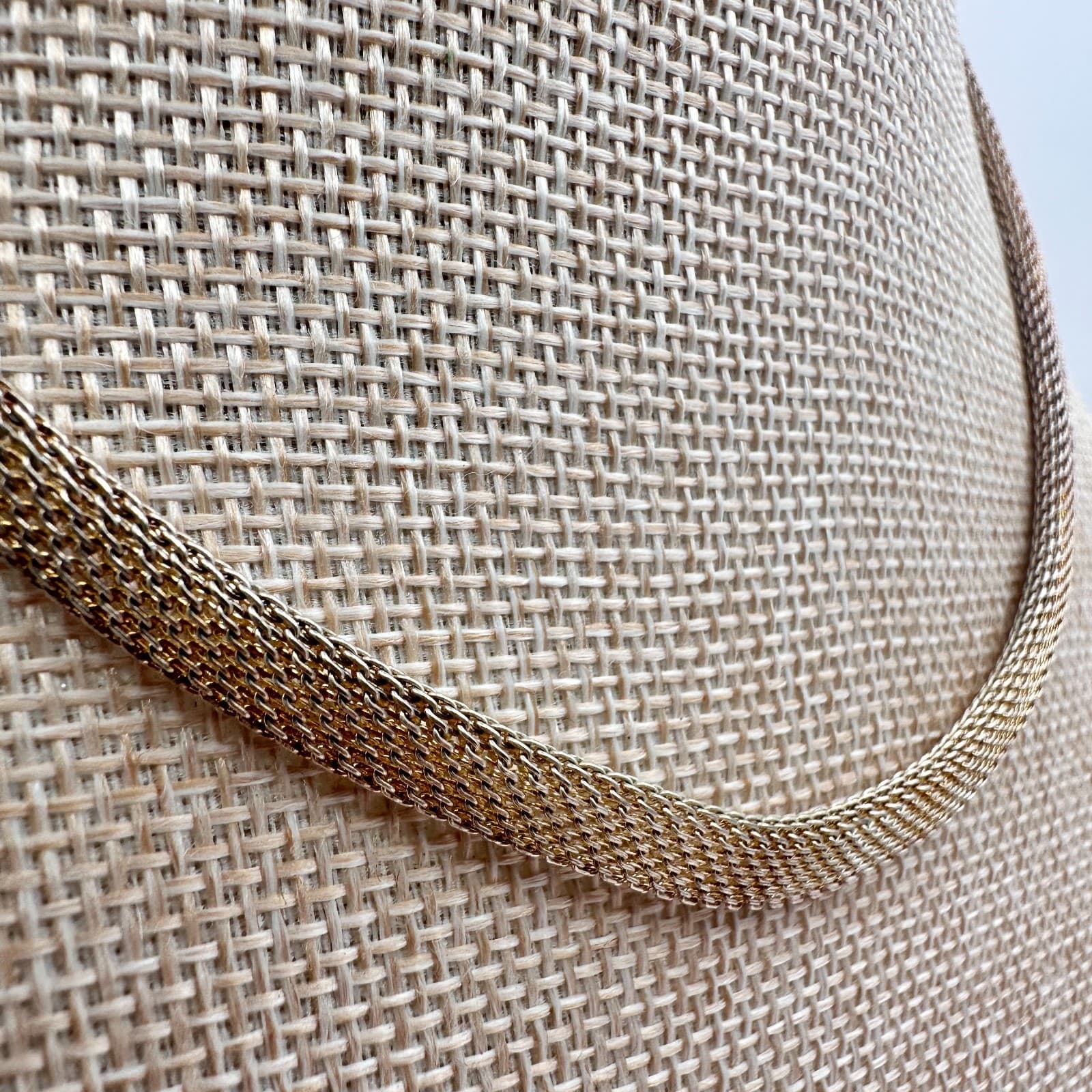 Vintage 80s Gold Over Silver Tone Mesh Milanes Choker Statement Necklace Jewelry - Thumbnail 4