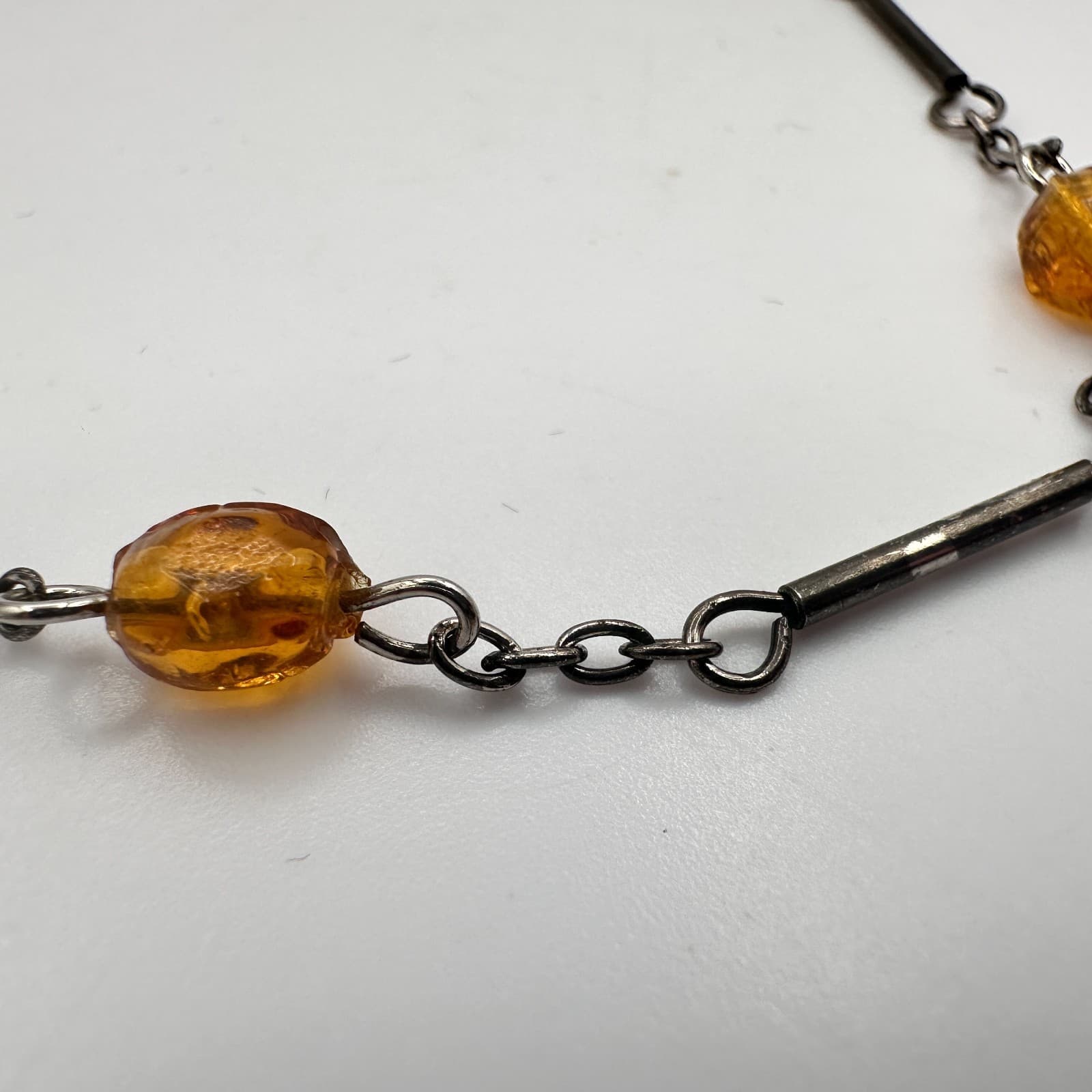 Vintage 90s Amber Beaded Bar Link Chain Bracelet Bronze Tone Women's Jewelry - Thumbnail 5