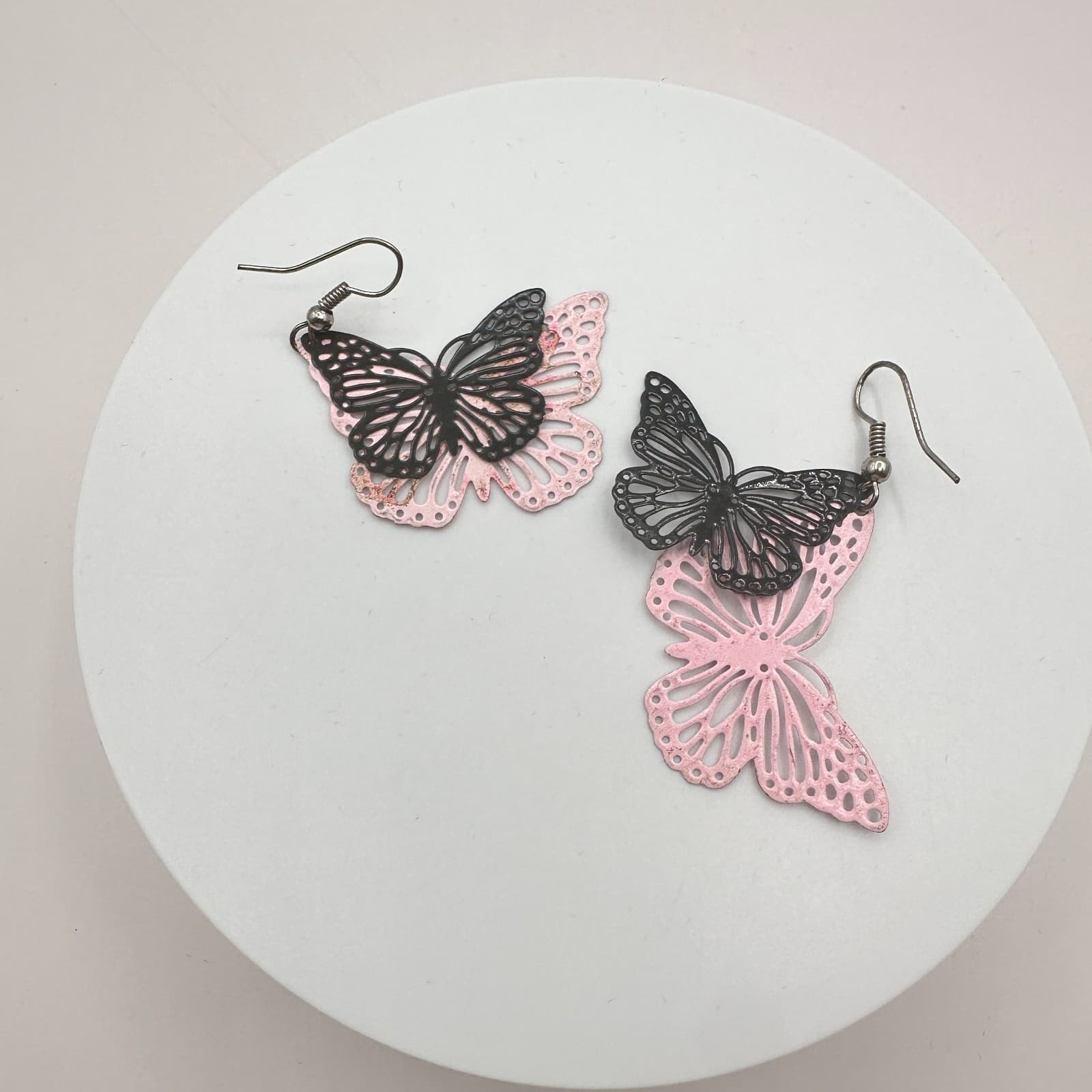 VTG Y2K Smoky Brown Beaded Double Butterfly Dangle Earrings Set 2 Pair Jewelry - Thumbnail 4