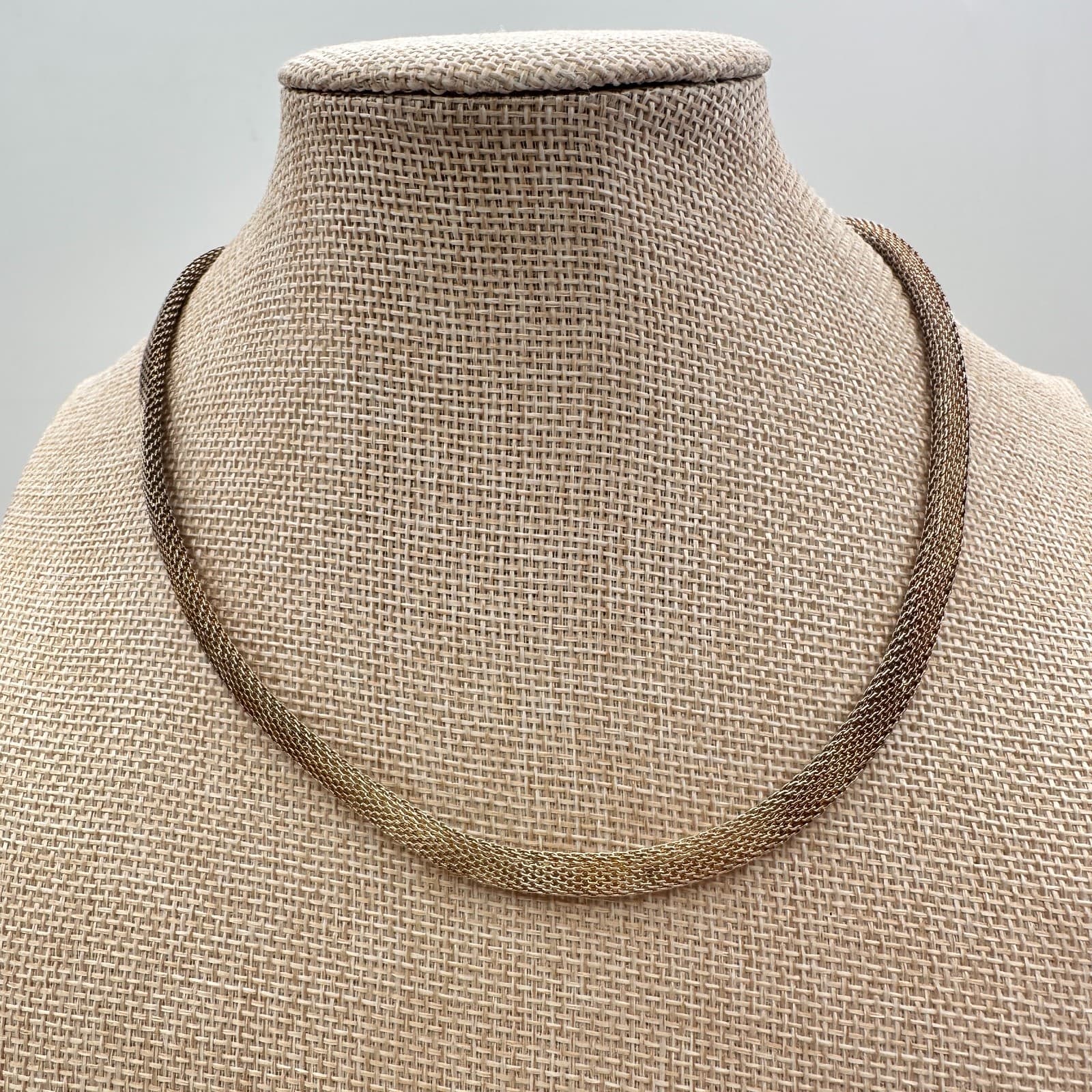 Vintage 80s Gold Over Silver Tone Mesh Milanes Choker Statement Necklace Jewelry - Thumbnail 7