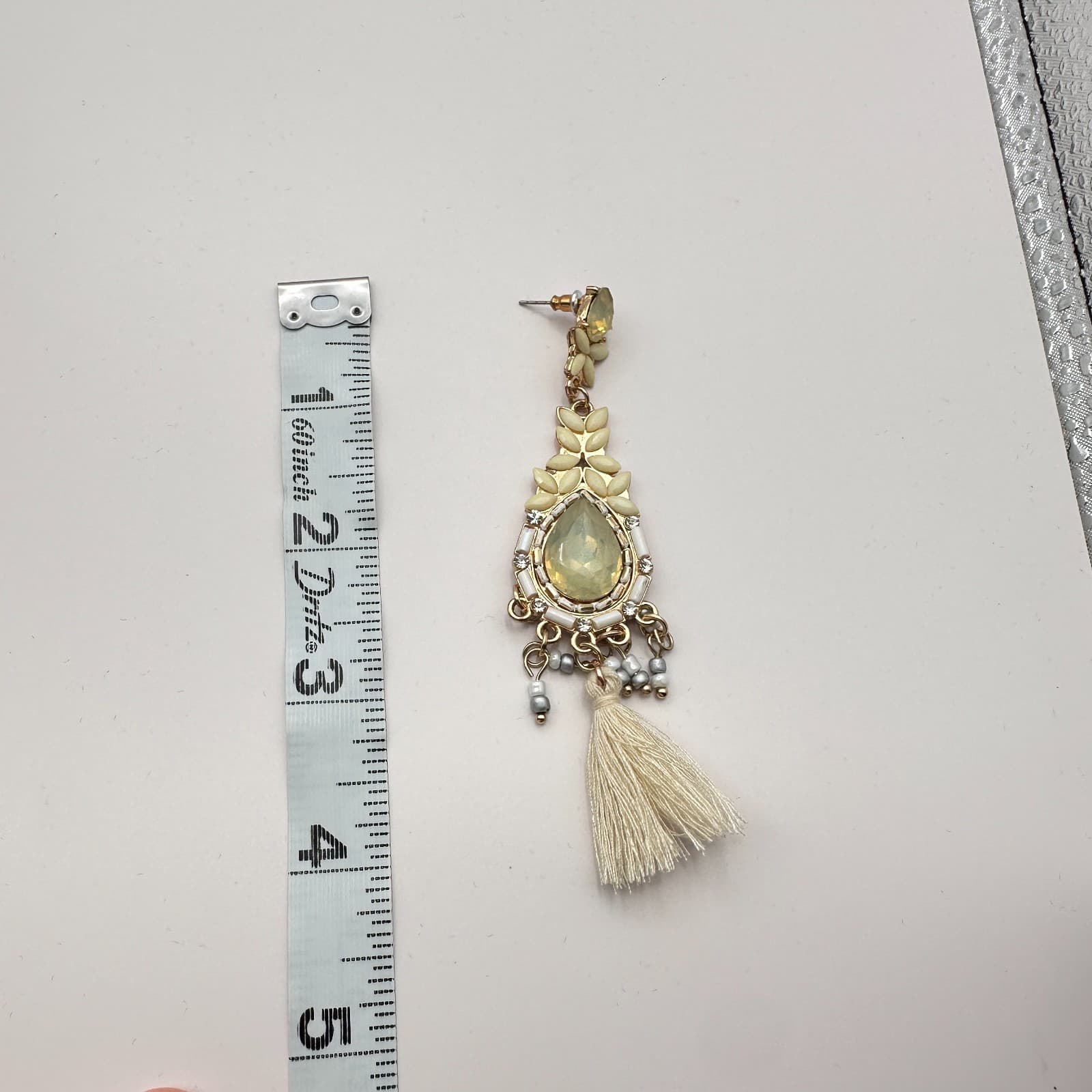 VTG 90s Y2K Rhinestone Beaded Tassel Teardrop Earrings Gold Tone Boho Jewelry - Thumbnail 8