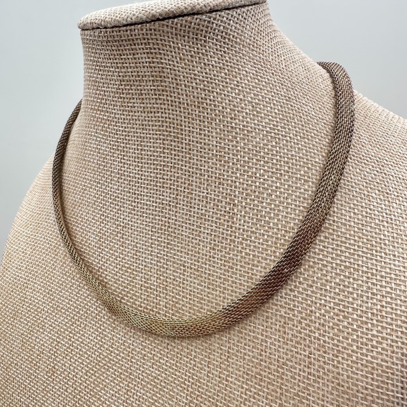 Vintage 80s Gold Over Silver Tone Mesh Milanes Choker Statement Necklace Jewelry - Thumbnail 5