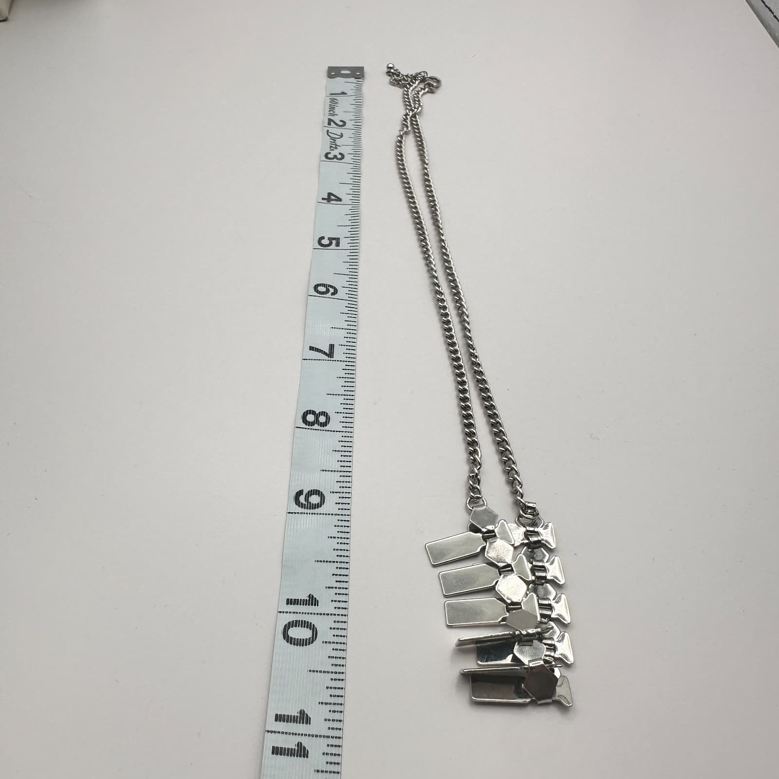 Vintage Y2K Silver Tone Geometric Fringe Bib Necklace Women's Classic Jewelry - Thumbnail 8