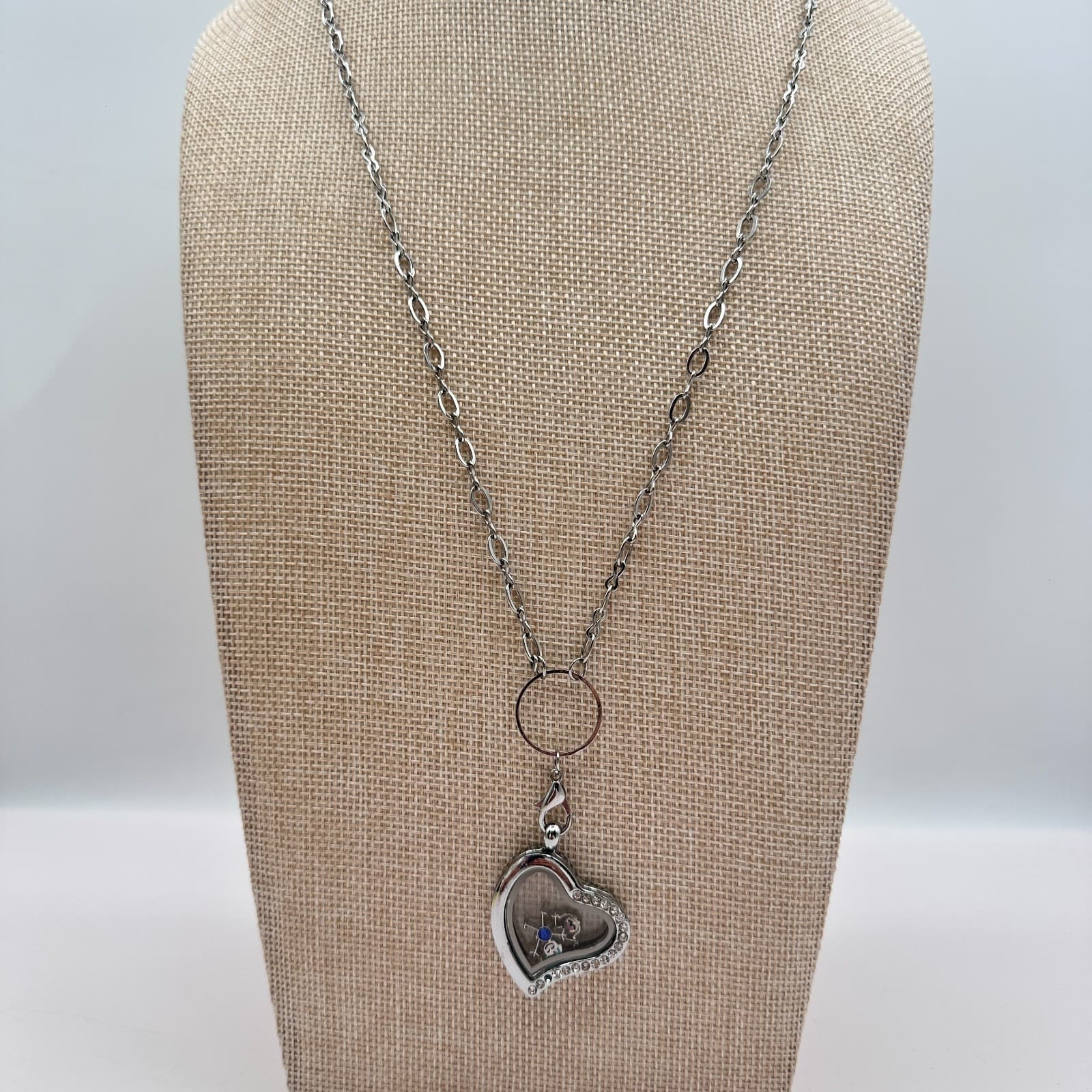 Vintage 90s Heart Glass Living Locket Pendant Necklace Custom Charms Jewelry - Thumbnail 2