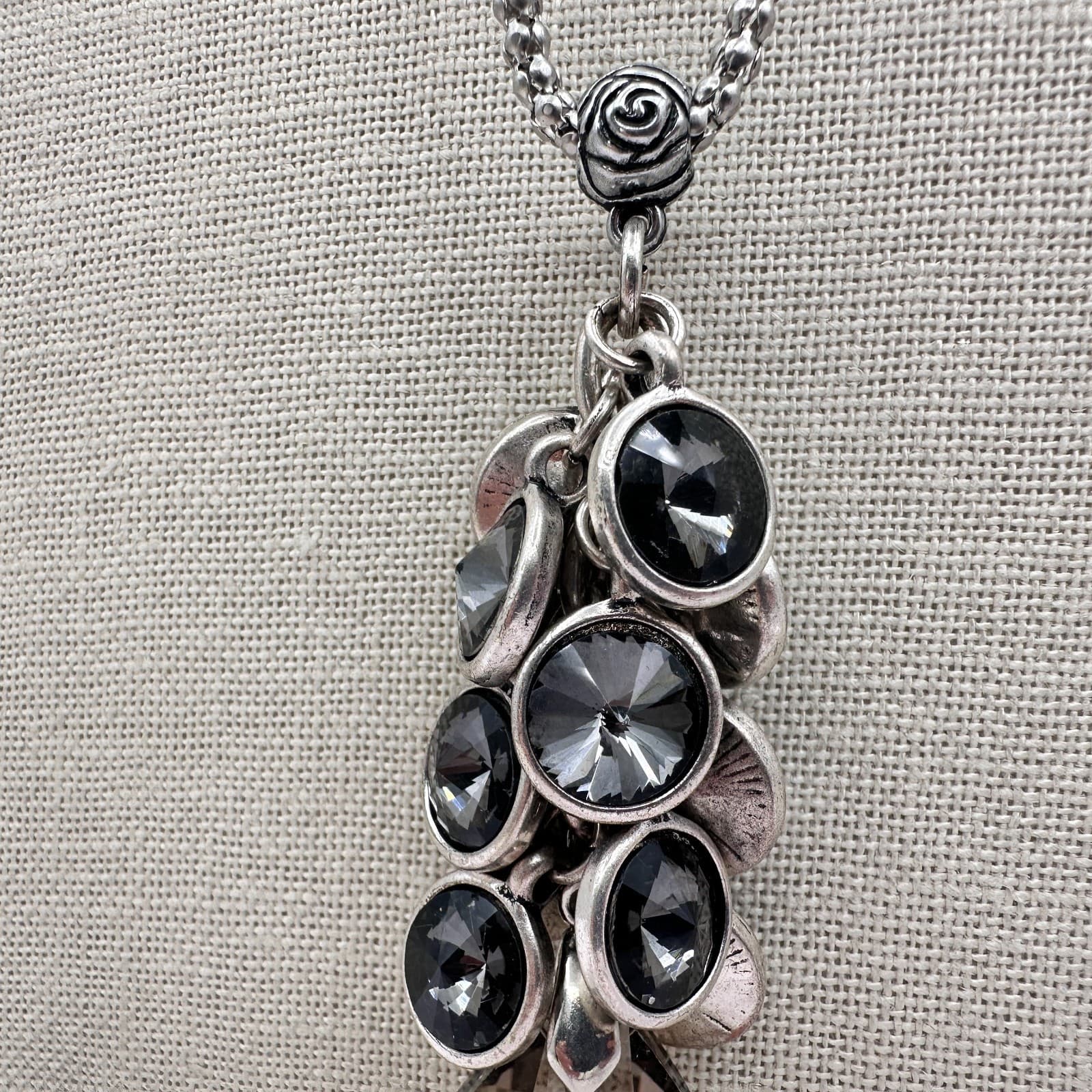 Vintage 80s Silver Tone Large Smokey Quartz Teardrop Statement Necklace Jewelry - Thumbnail 5