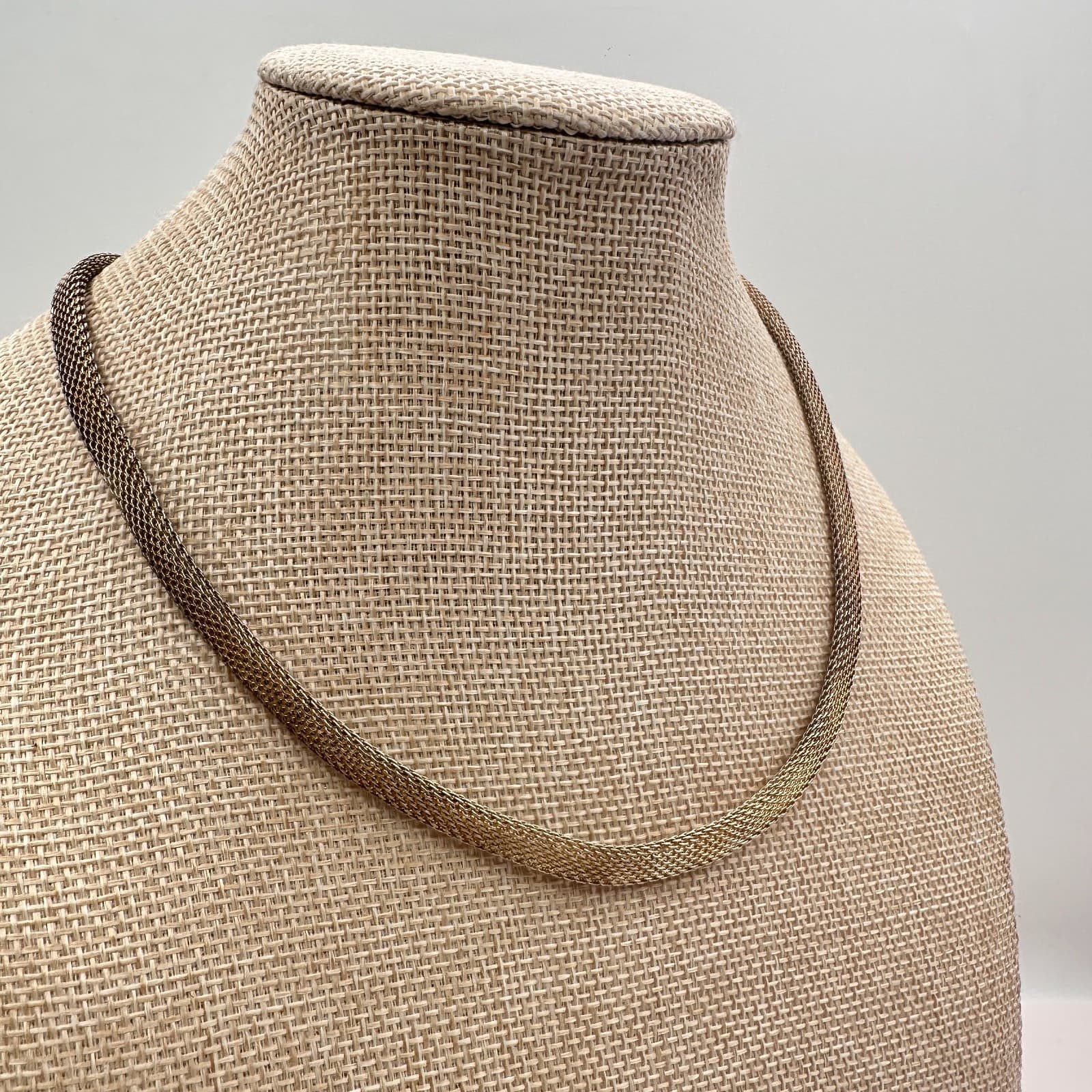 Vintage 80s Gold Over Silver Tone Mesh Milanes Choker Statement Necklace Jewelry - Thumbnail 2